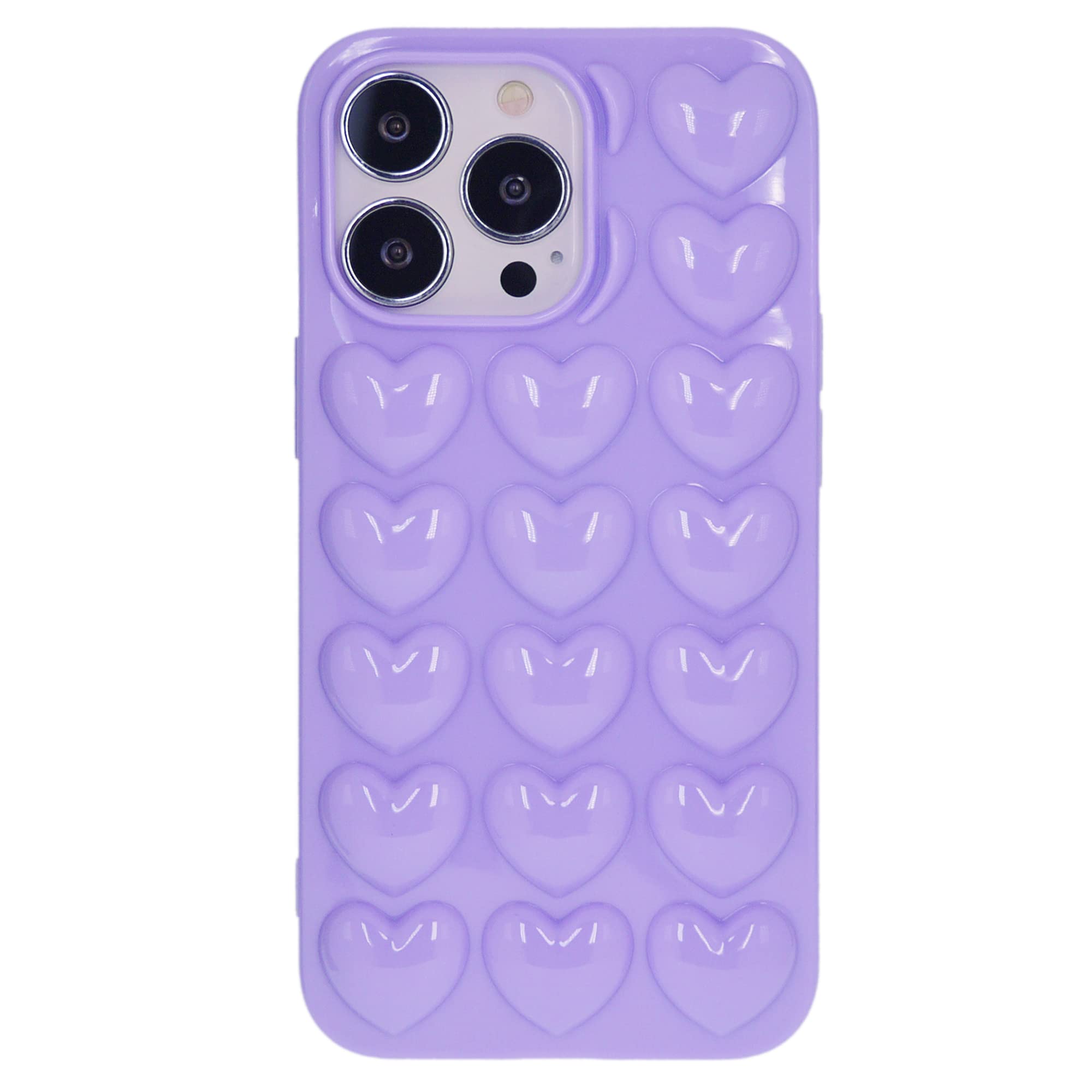 DMaos iPhone 13 Case for Women, 3D Pop Bubble Heart Kawaii Gel Cover, Cute Girly for iPhone13 6.1 inch - Lavender