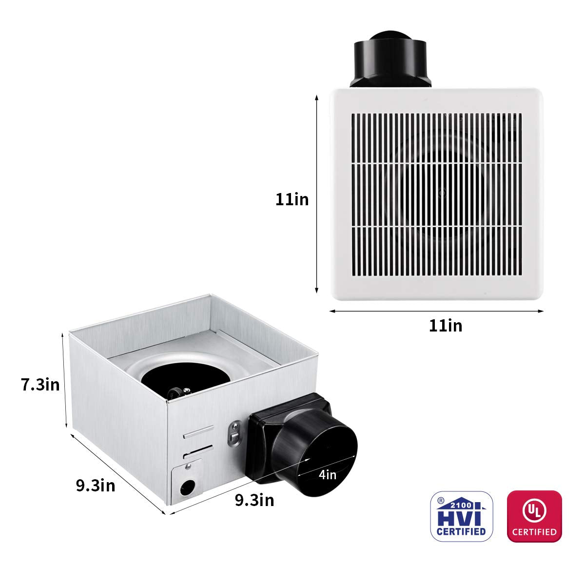 Tech Drive Bathroom Exhaust Fan 90 Cfm 1.5 Sone, Very Quiet Ceiling Mounted Ventilation Fan,White Plastic Grille,Easy To Install