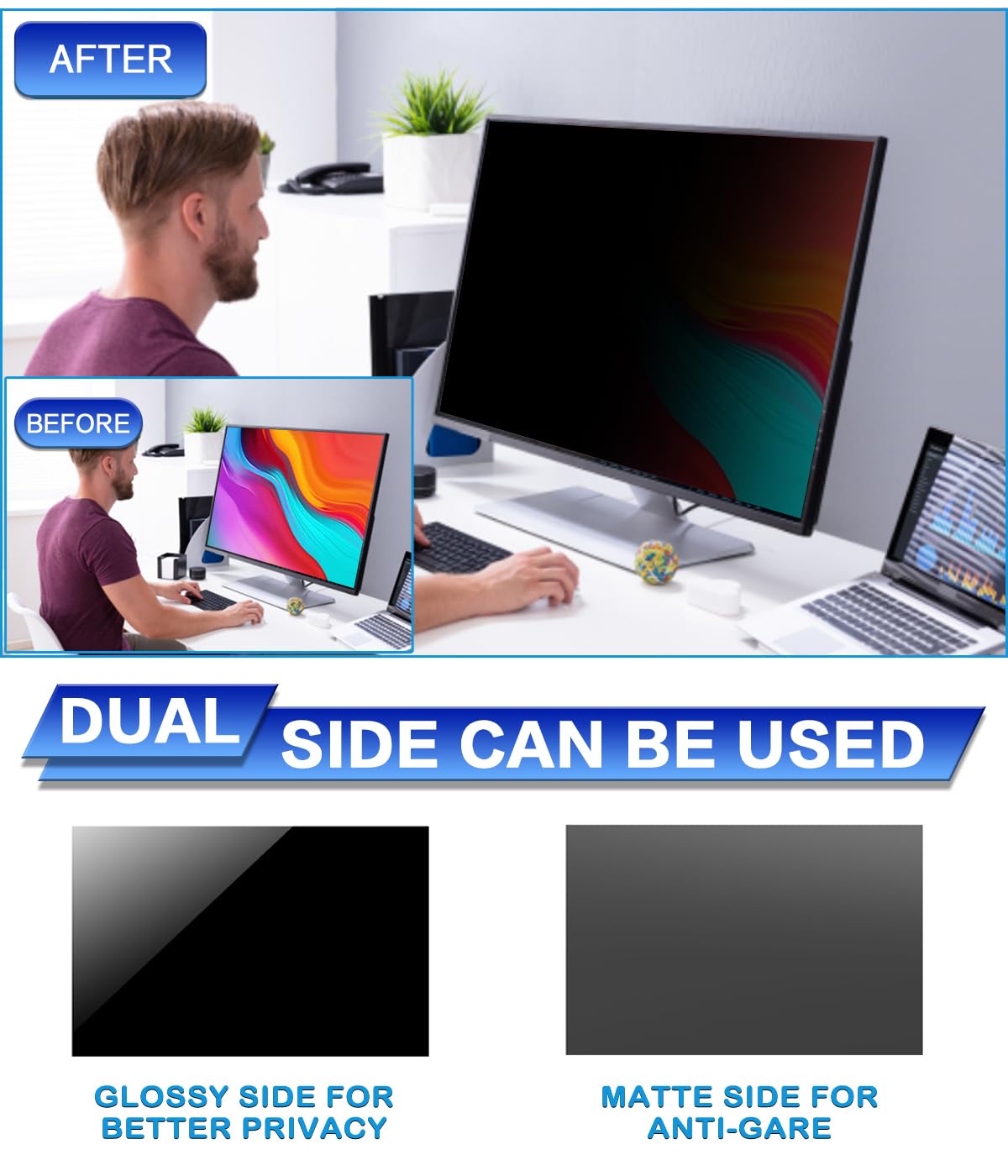 Filmext 32 Inch Privacy Screen Filter For 16:9 Computer Widescreen Monitor, Removable 32 In Anti Blue Light Anti Glare Anti Spy