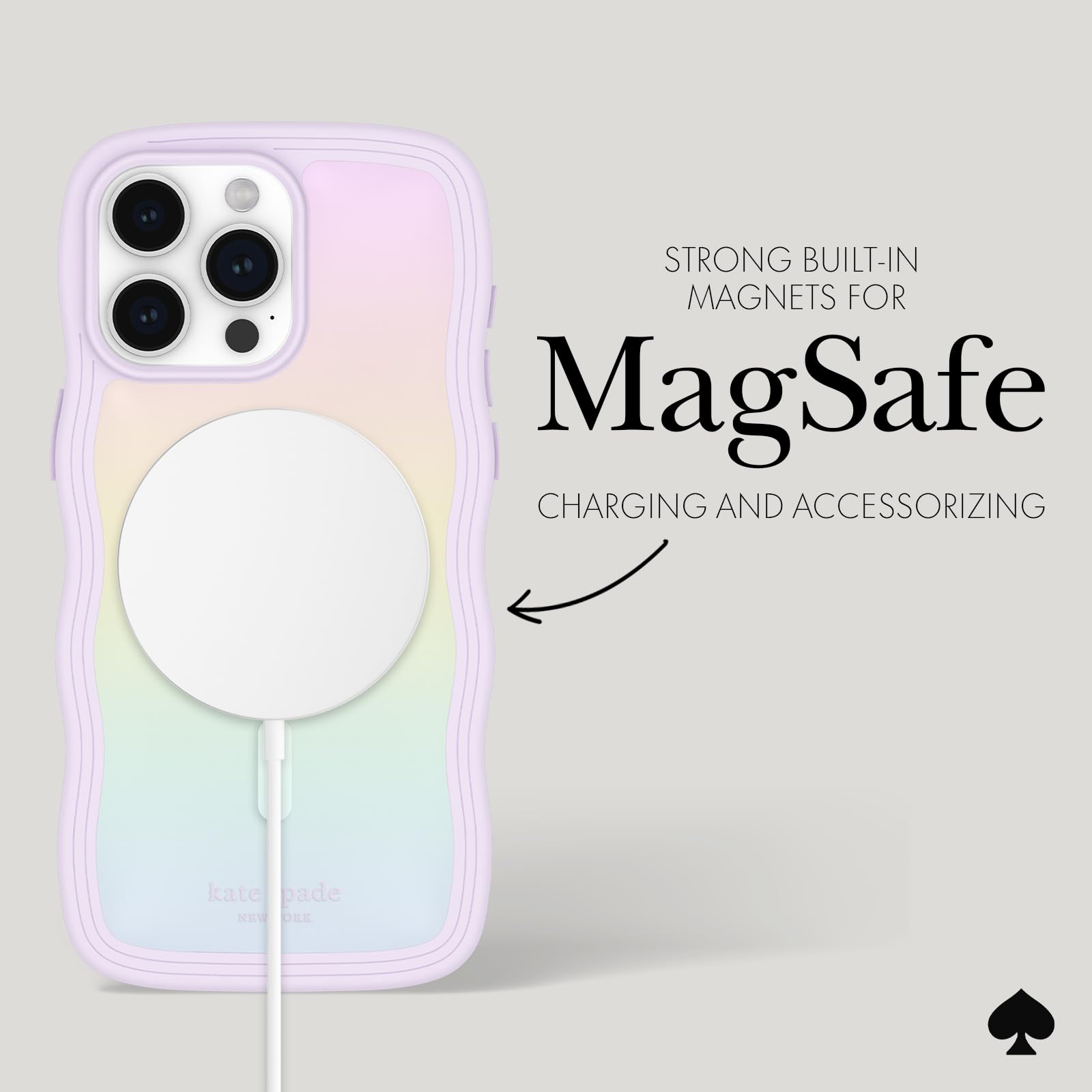 Kate Spade New York Iphone 15 Pro Max Case   Compatible With Magsafe Phone Cover   Wavy Iridescent