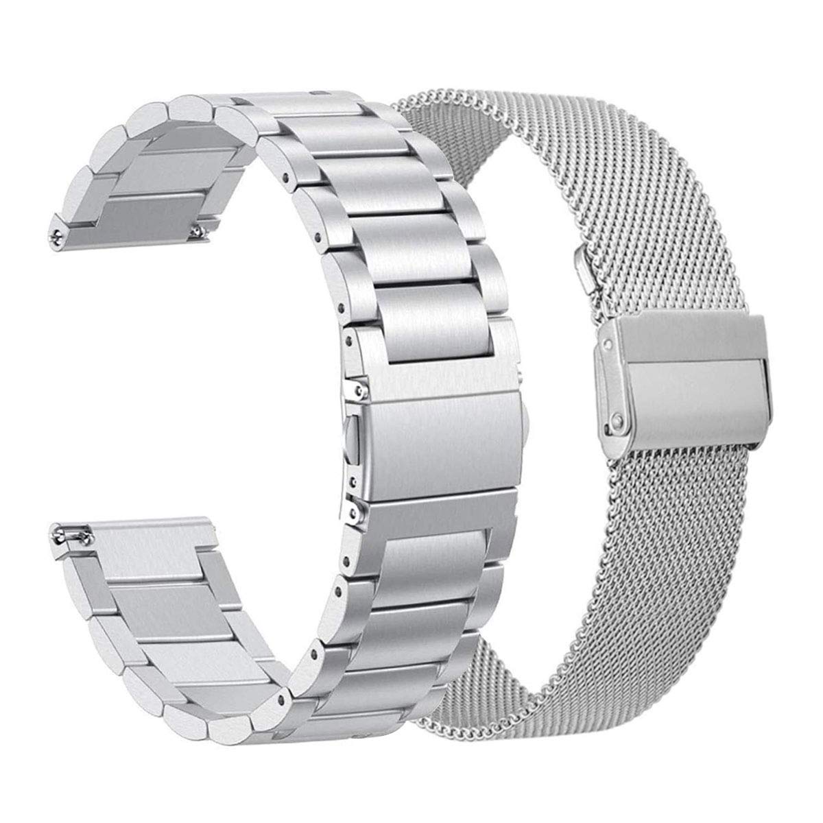 Vicrior Compatible For Garmin Venu/Venu Sq Music Bands, Solid Stainless Steel Watchband+ Mesh Strap Bracelet Replacement Band Strap For Garmin Venu Sq/Sq Music, Silver