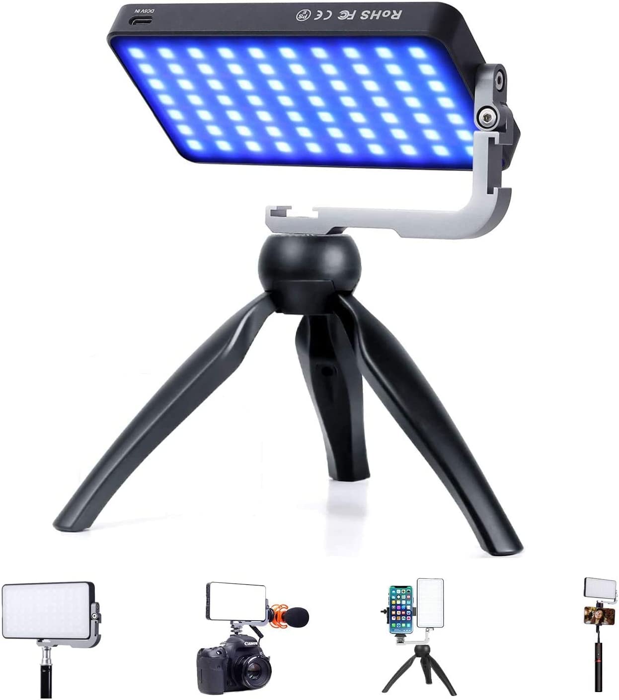 Ivisii G2 Pocket Rgb Camera Light,32Wh Built In 4300Mah Rechargeable Battery 360�Full Color Gamut 9 Light Effects,2600 10000K Led Video Light Panel With Aluminum Alloy Body, Adjustable Tripod Stand