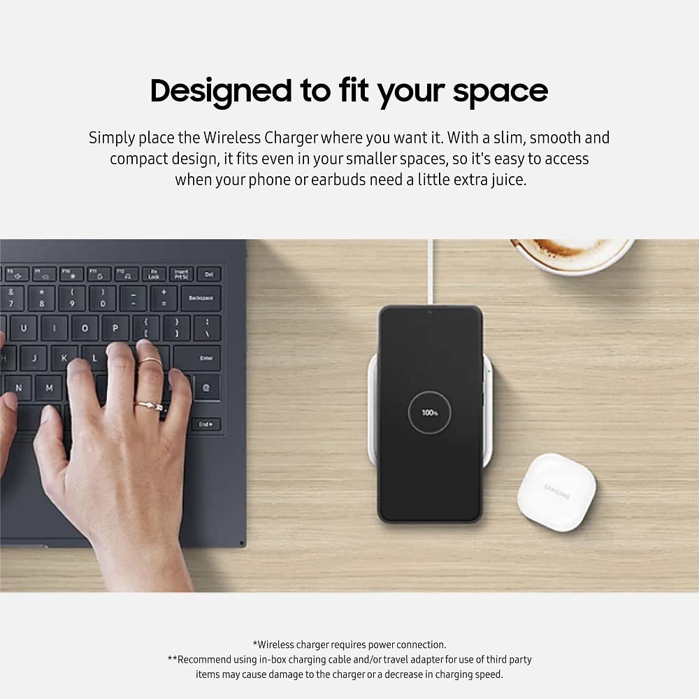 Samsung 15W Wireless Charger Single, Cordless Super Fast Charging Pad For Galaxy Phones And Devices, Usb C Cable Included, 2022,