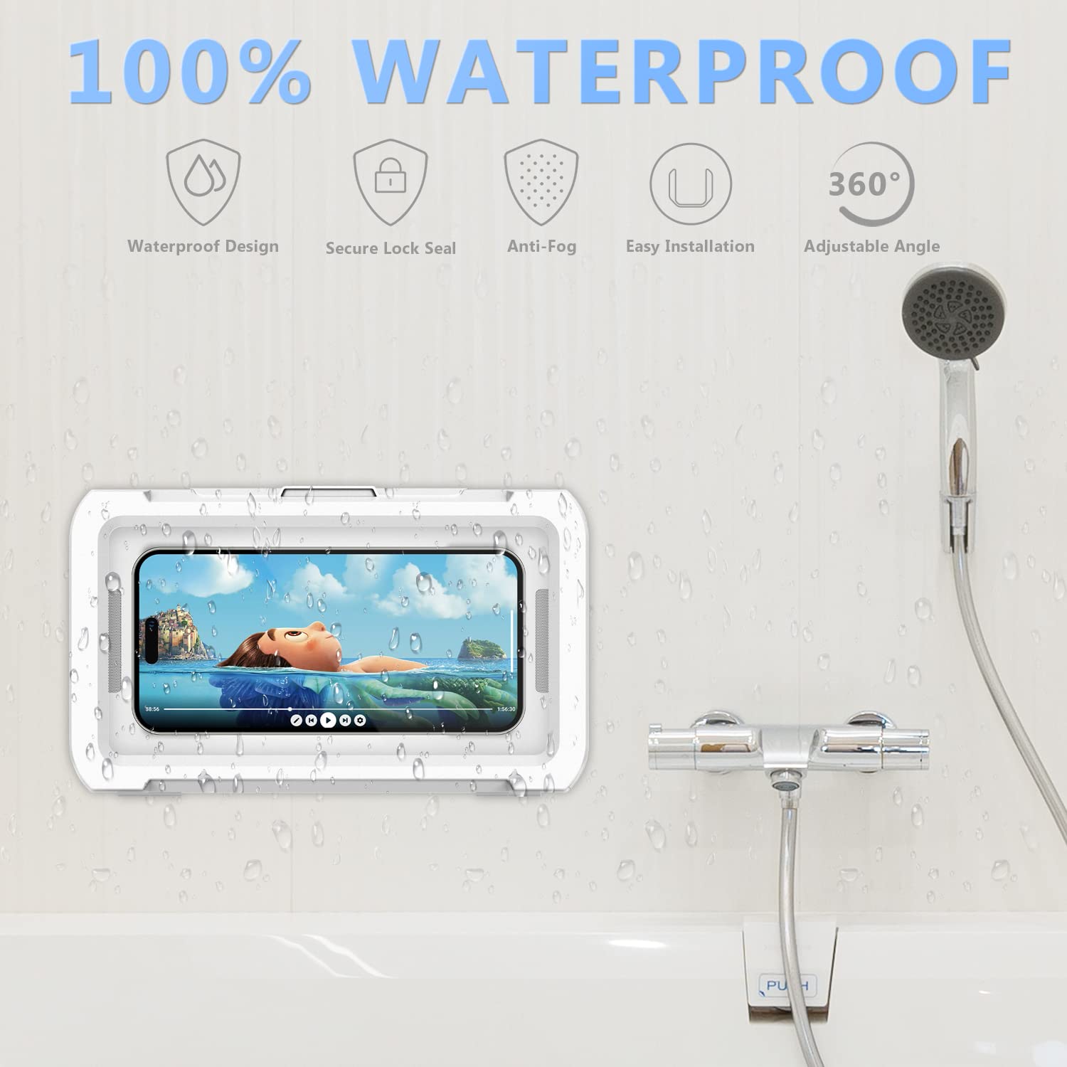 Urroy Shower Phone Holder Waterproof, 360 Rotation Shower Phone Case, Anti Fog High Sensitivity Universal Cover Mount Stand For