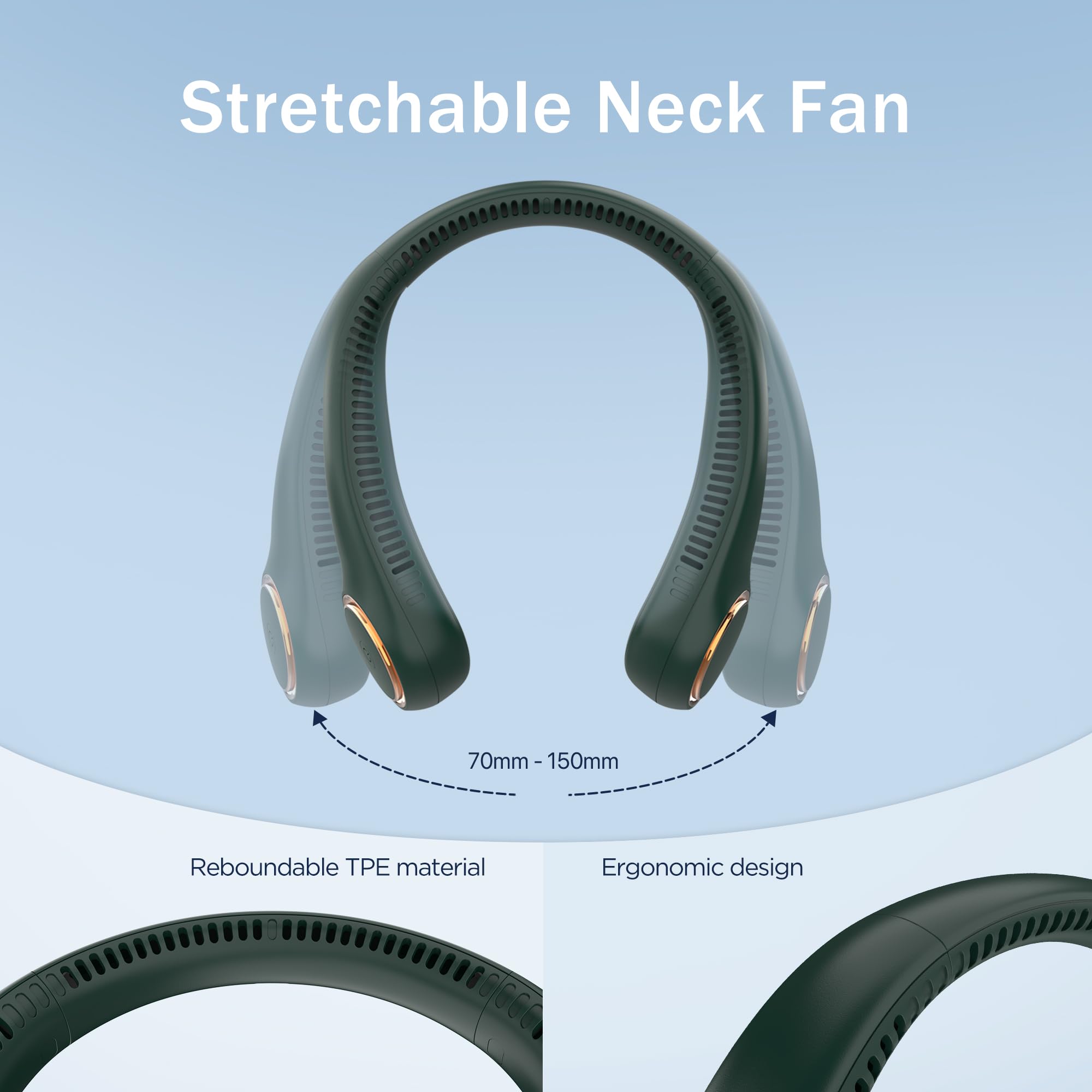 Gulaki Bladeless Portable Neck Fan   Rechargeable Hands Free Usb Personal Fan Battery Operated With Led Lights For Home Office T