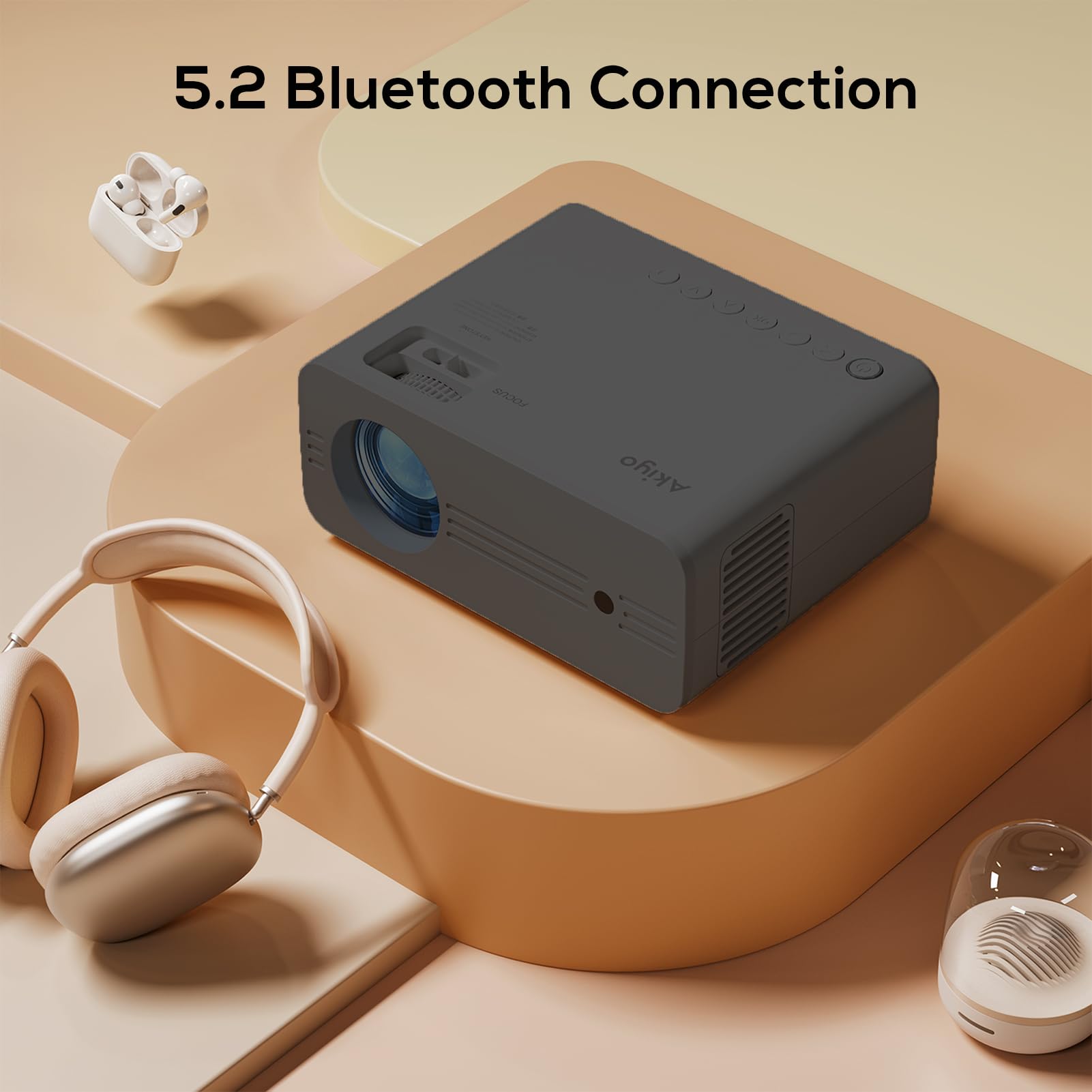 [Netflix Licensed & Auto Focus/Keystone] Akiyo Smart Projector With Wifi And Bluetooth, 600Ansi Portable Mini Projector, 50% Zoom, Native 1080P Projector Compatible With Ios/Android/Hdmi/Usb/Ios