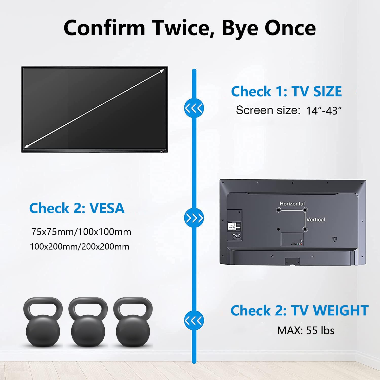 Alrhipvm Tv Wall Mount Brackets Low Profile Fixed For 14 To 43 Inch Led, Lcd Tvs Flat Screen Up To 55Lbs, Universal Tv Monitor M