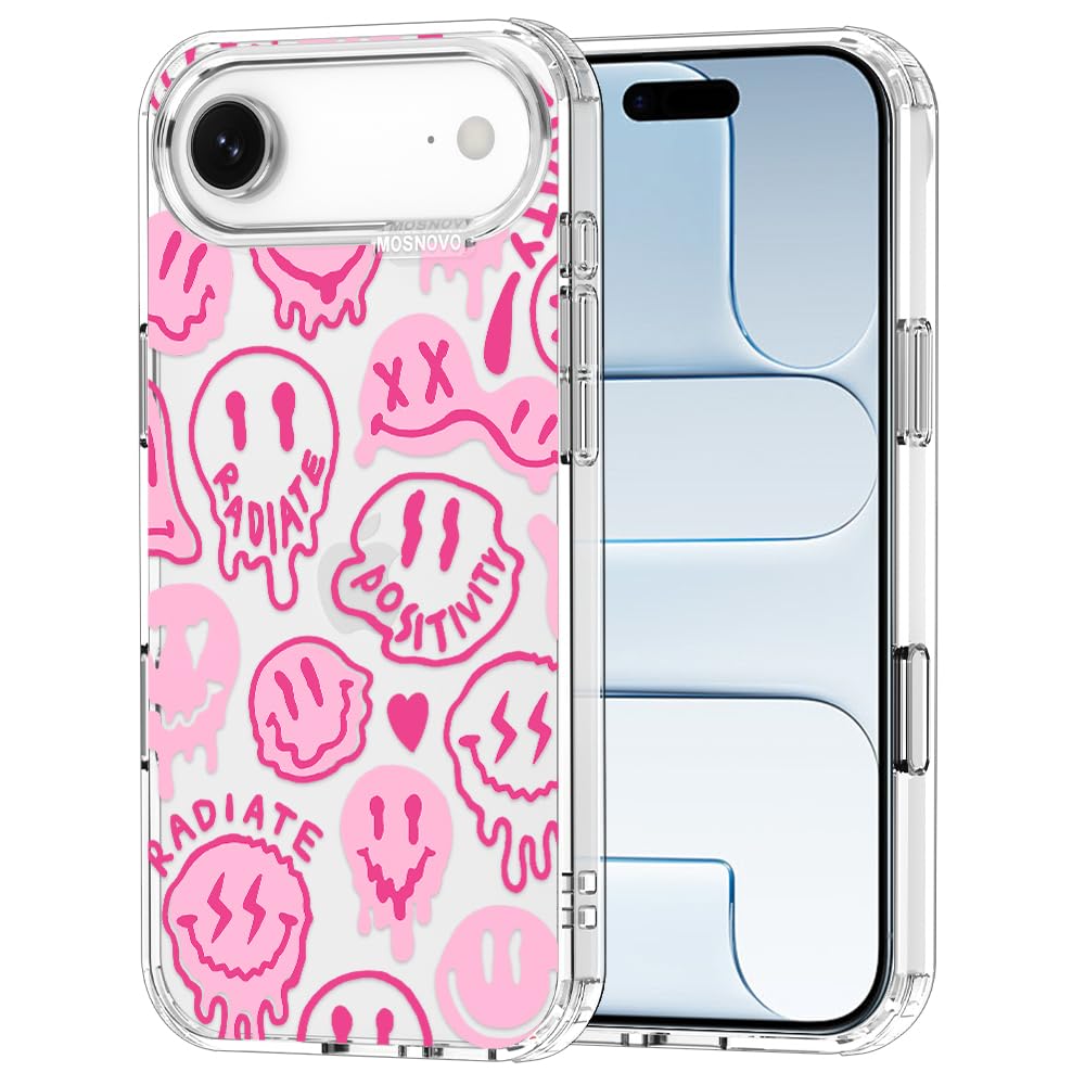 MOSNOVO for iPhone Air Case | Military Grade 6.6ft Drop Tested | Camera Control | Clear with Pink Dripping Smiles Design
