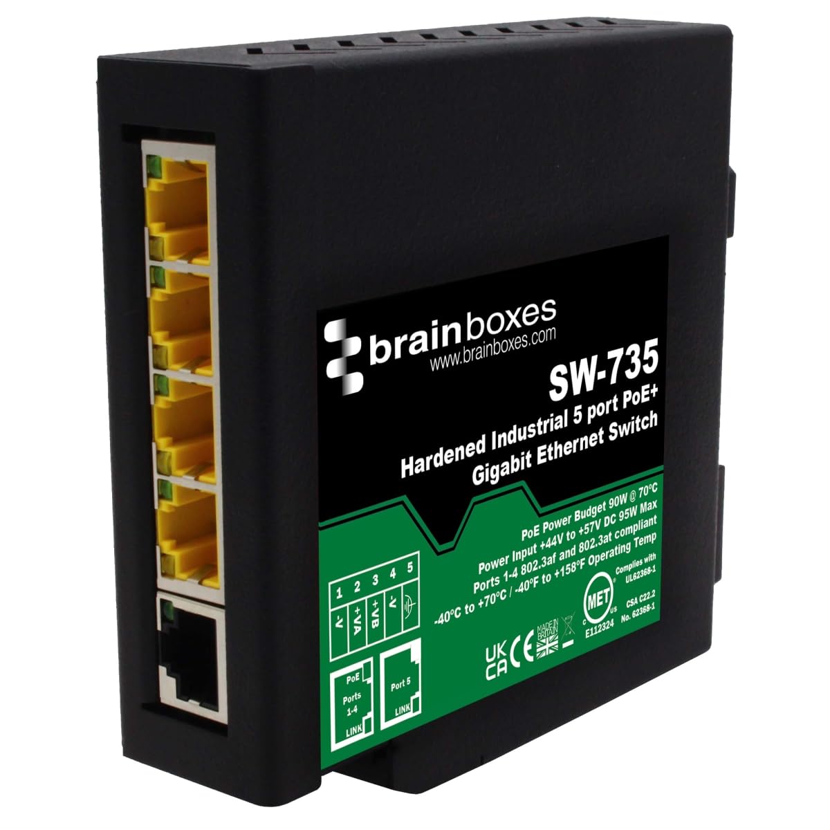 Hardened Industrial 5 Port Poe+ Gigabit Ethernet Switch
