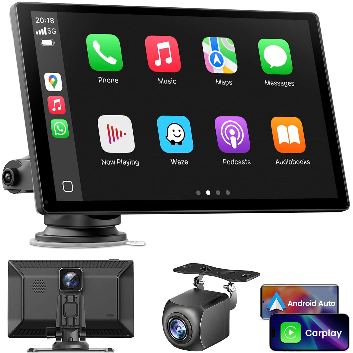 Wireless Carplay Screen For Car: Carplay & Android Auto Portable Car Play Screen With 4K Dash Cam, 1080P Backup Camera, Gps Navi