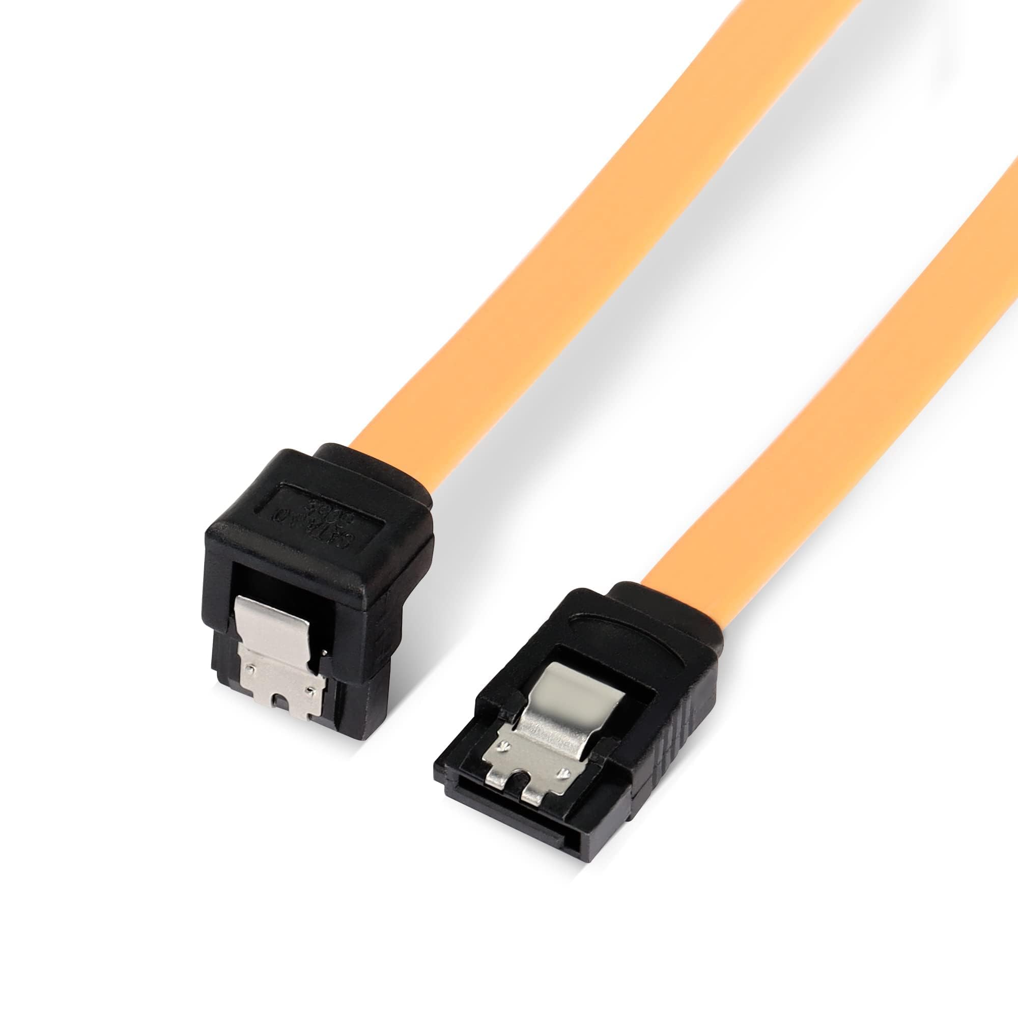 Qianrenon Sata Iii Cable, 39.37 Inch 90 Degree Hard Drive Sata Data Cable With Locking Latch, 6.0 Gbps Right Angle Solid Hard Drive Sata 3.0 Cable For Sata Hdd, Ssd, Cd Driver, Yellow(2 Packs)