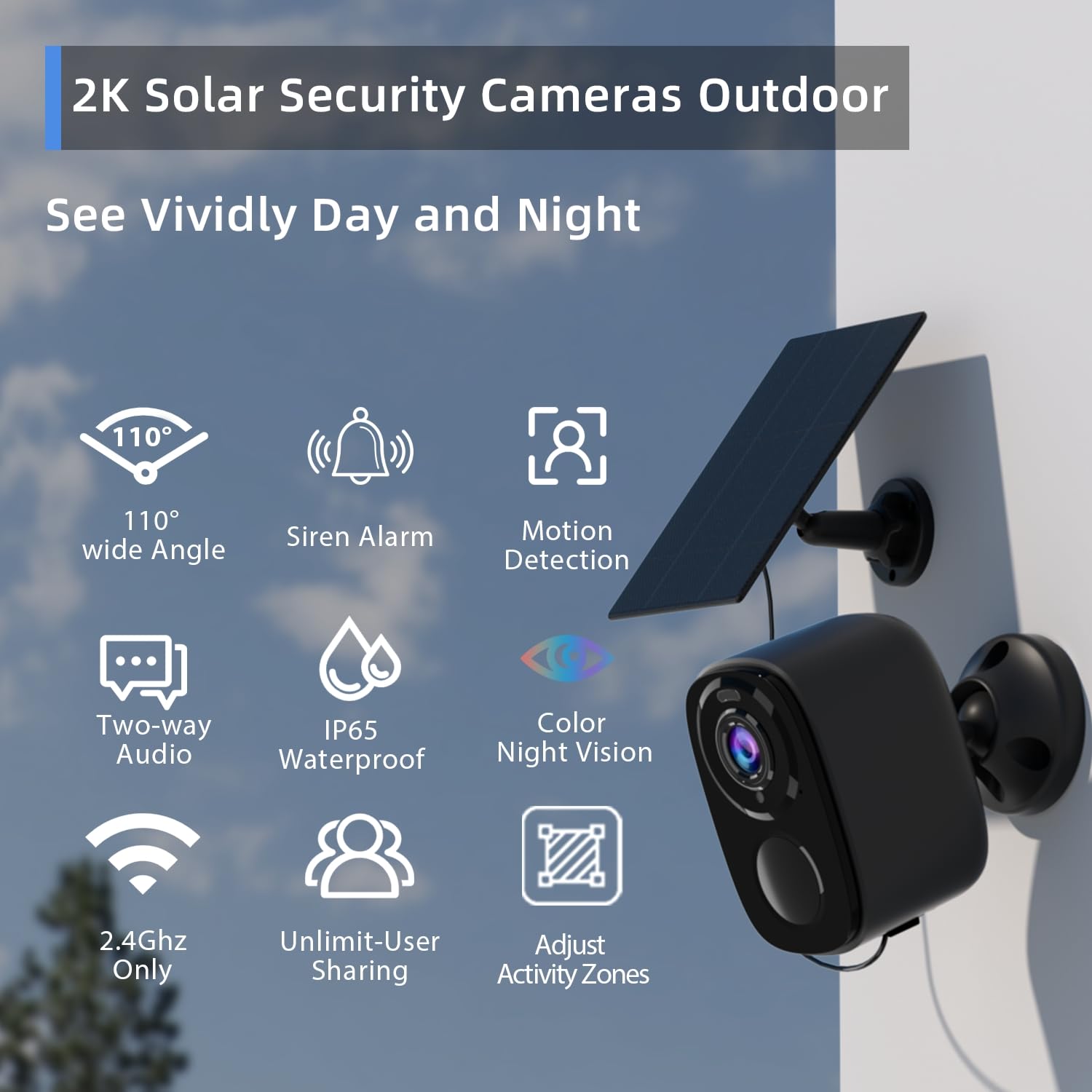 Rraycom Security Cameras Wireless Outdoor: 4Pc Cameras For Home Security With Solar Panel Battery Powered Wifi Solar Cameras With Color Night Vision, Ai Motion Detection, Waterproof, Works Alexa