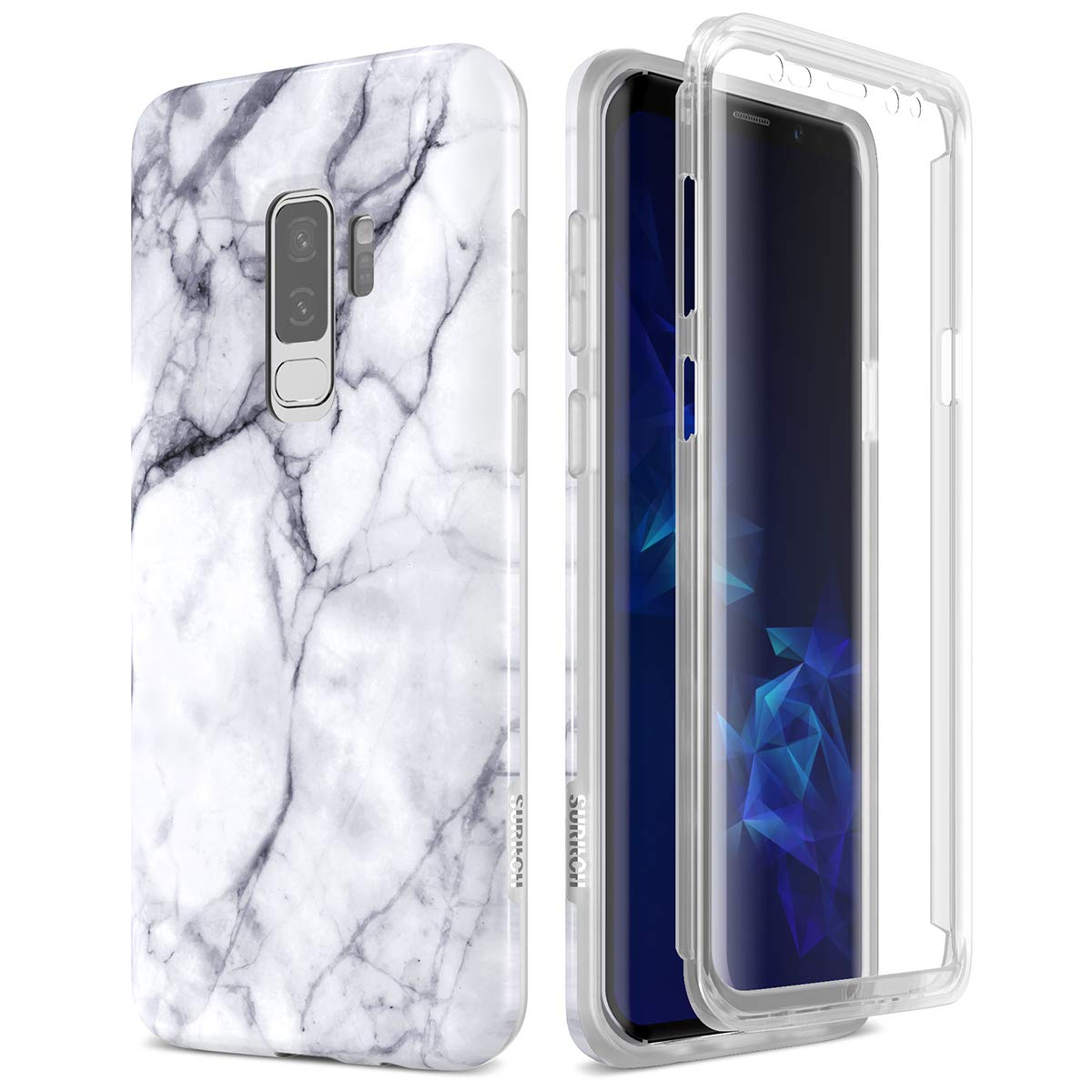 Suritch Samsung Galaxy S9 Plus Marble Case, [Built In Screen Protector] Natural Marble Full Body Protection Shockproof Rugged Bu