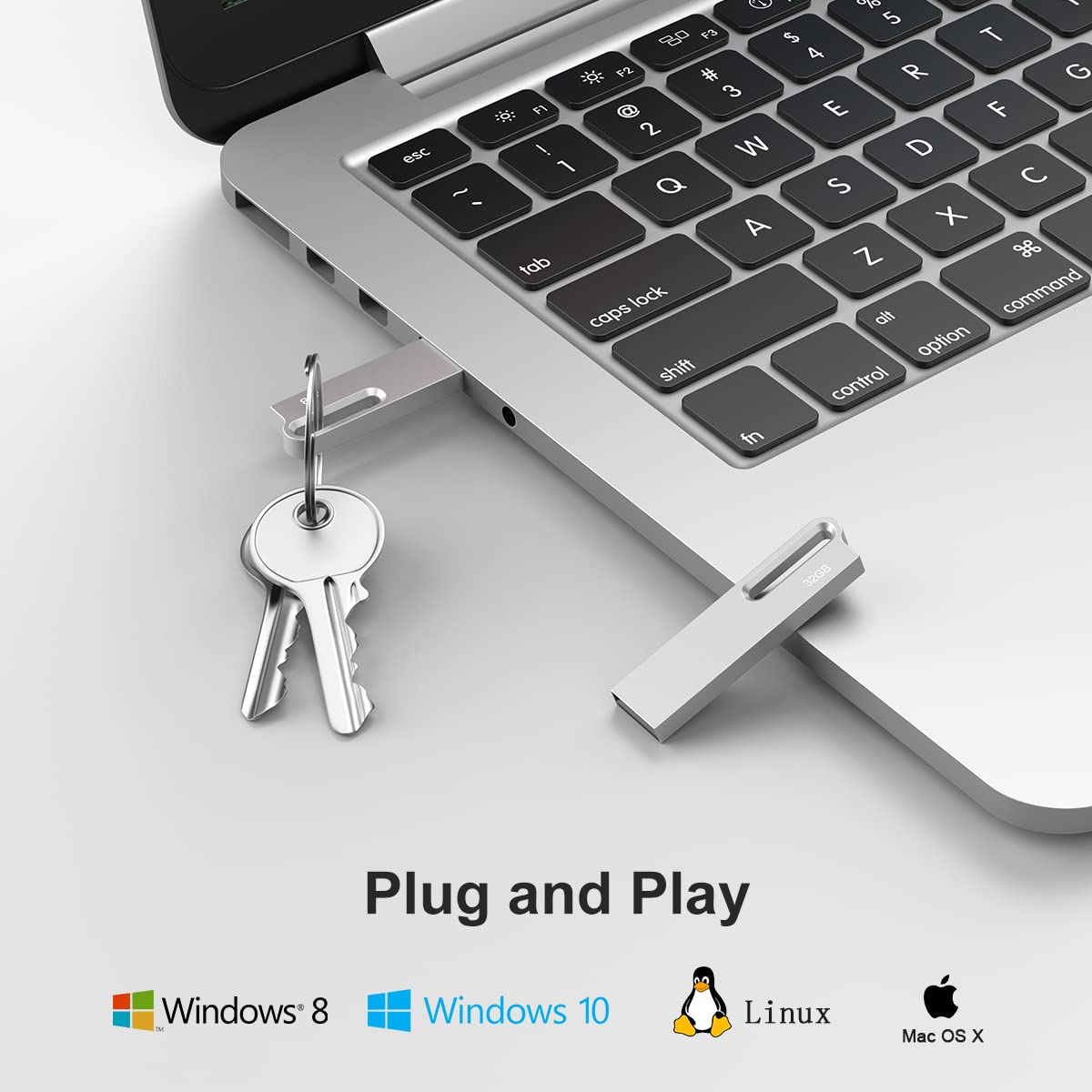 Aiibe 32Gb Metal Usb Flash Drive 10 Pack 32Gb Flash Drive Bulk 32Gb Thumb Drive Usb Drive Usb 2.0 Memory Stick Waterproof Usb Jump Drive 32Gb Zip Drives With Keychain, Silver