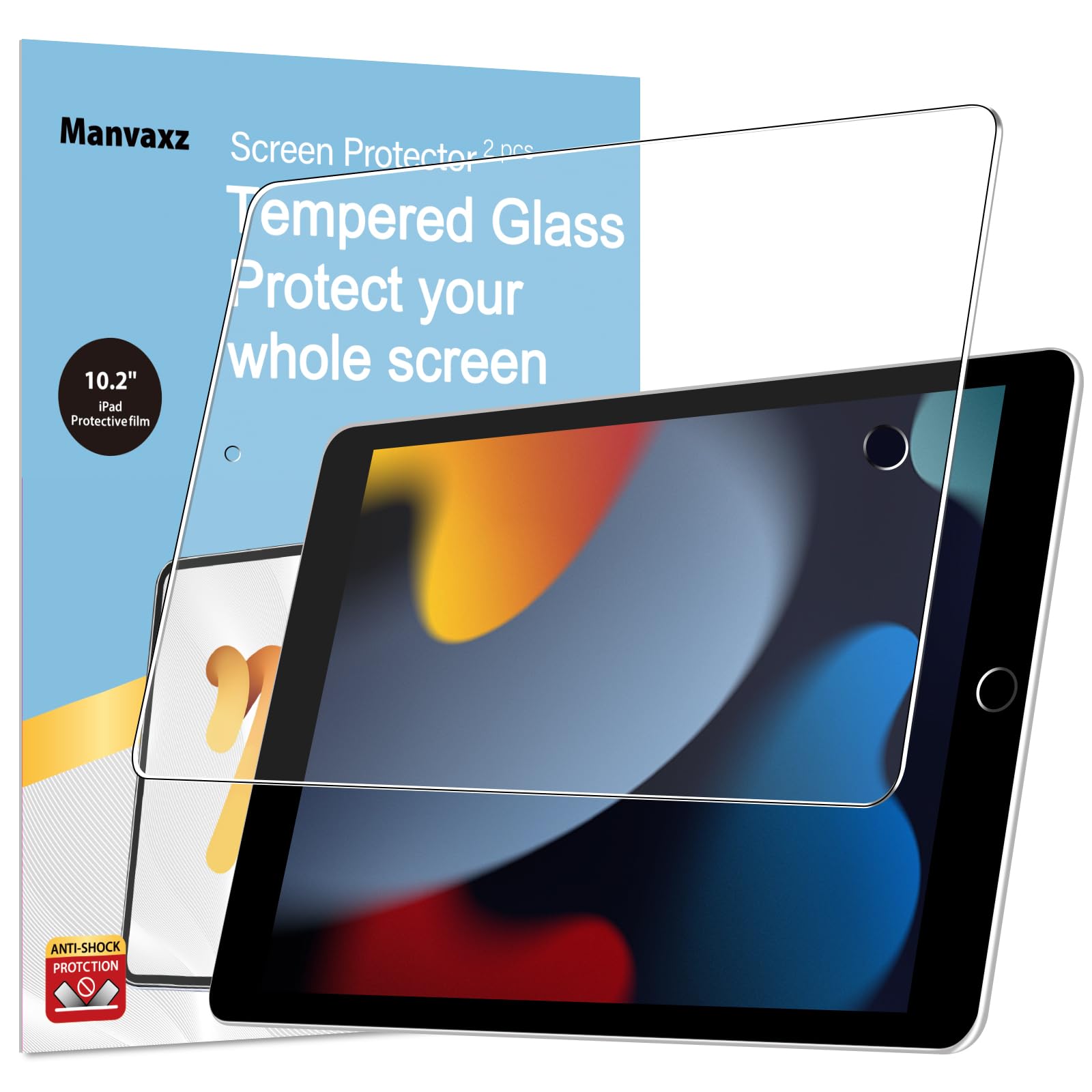 Manvaxz 2 Pack Tempered Glass Screen Protector For Ipad 9Th 8Th 7Th Generation | Ipad 10.2 Screen Protector | Anti Fingerprint T