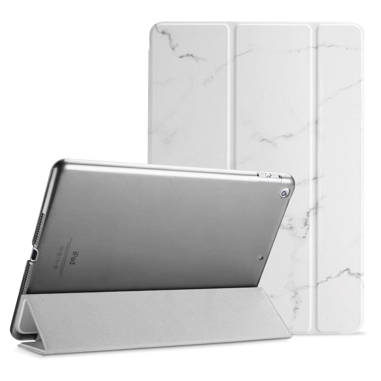 Procase Smart Case For Ipad 9.7 Inch Ipad 6Th/5Th Generation Case 2018 2017(Model: A1893 A1954 A1822 A1823), Ultra Slim Lightweight Stand Case With Translucent Frosted Back Smart Cover Whitemarble
