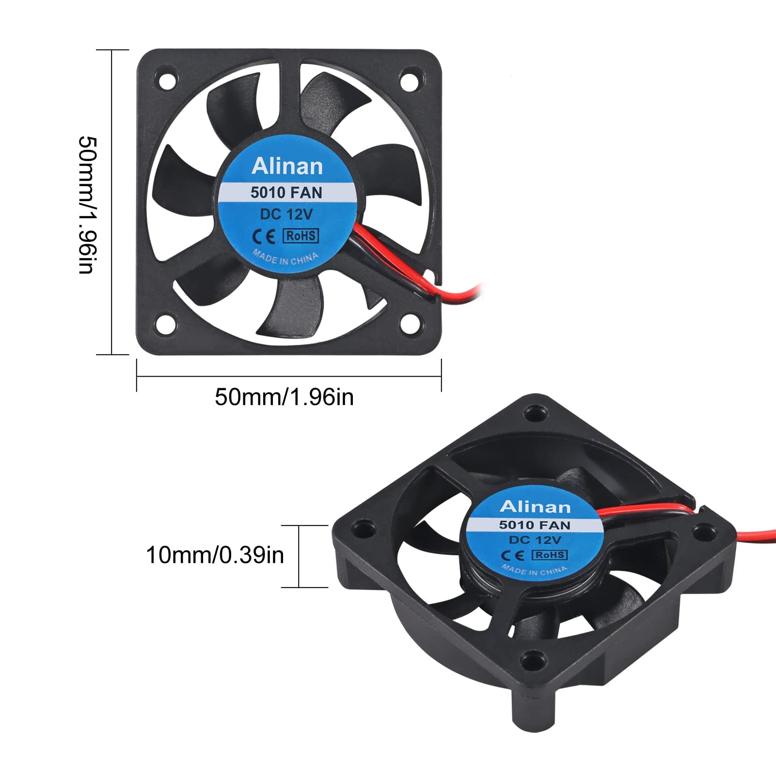 Alinan 6Pcs 5010 12V Sleeve Bearing Cooling Fan 50Mm Silent Cooling Dc 12V 0.08A Silent Quiet Dc Brushless Cooling Fan 3D Printer Cooling Fan With 2Pin Wire