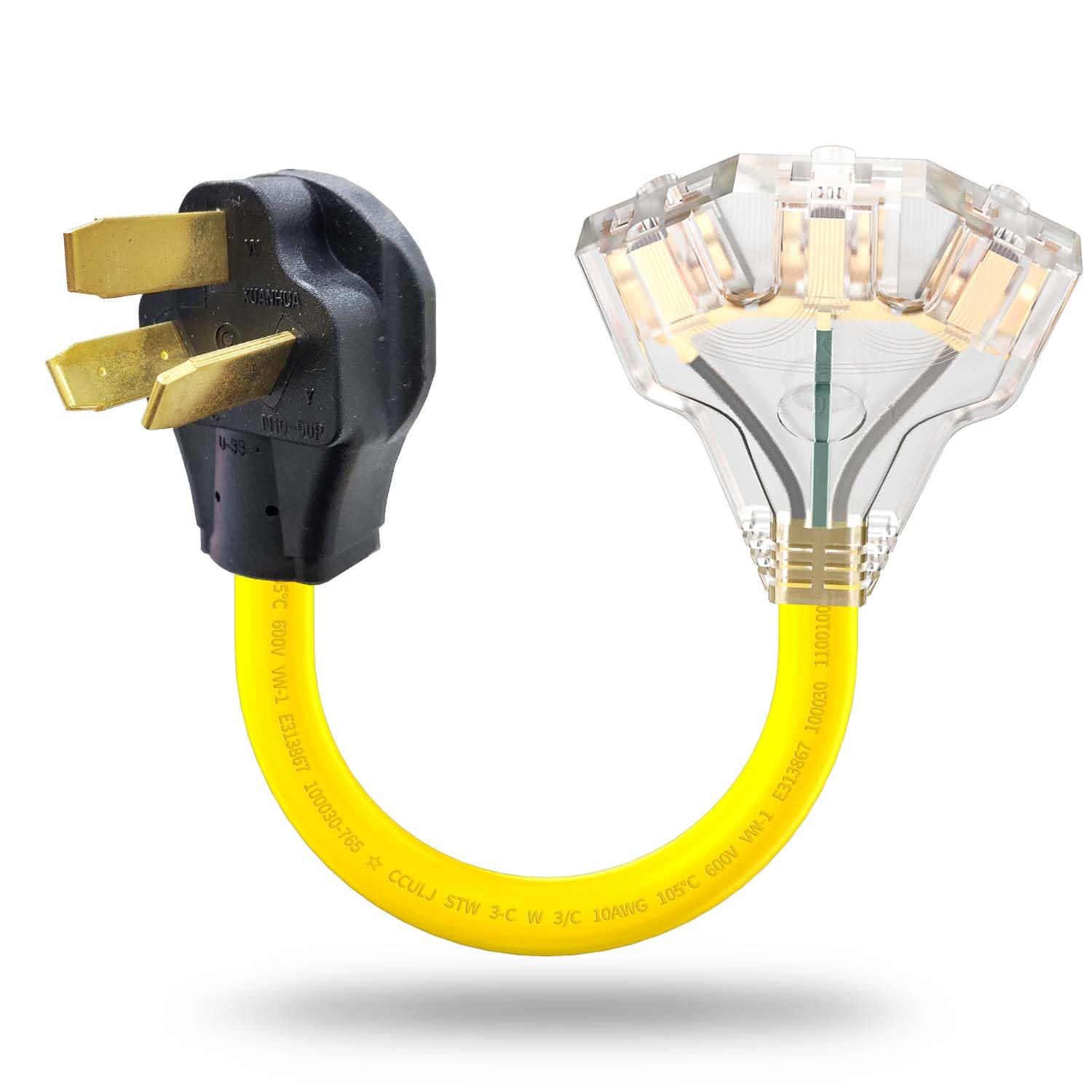 Lavandino 3 Prong 220 To 110 Adapter Plug, Nema 10 50P To 5 15R/5 20R Tri Outlets Converter For Stove, Oven, Gas Range Adapter