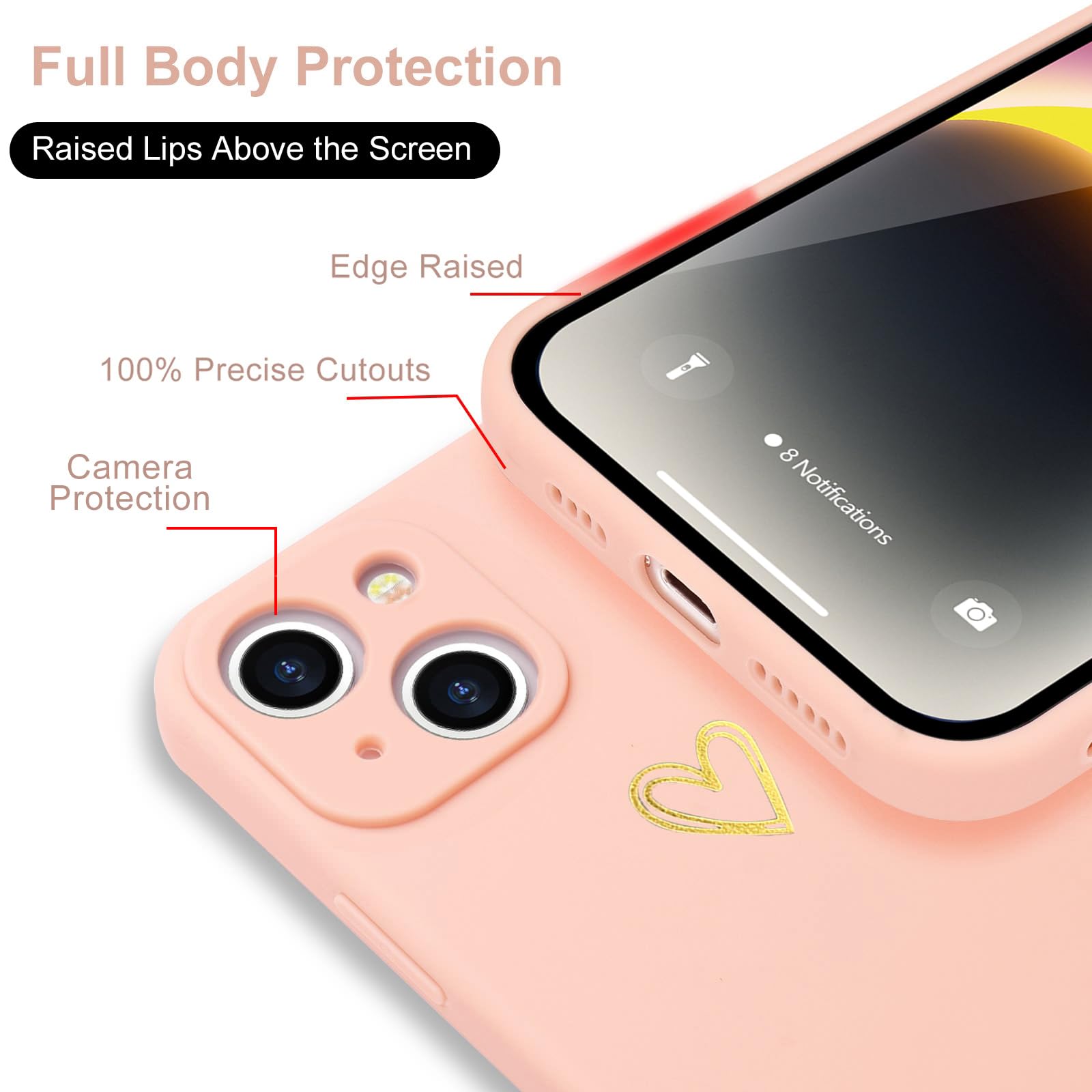 Wirvyuer For Iphone 14 Plus Case Cute Slim Shockproof Phone Case With Wireless Charging Support And Protection, Pink
