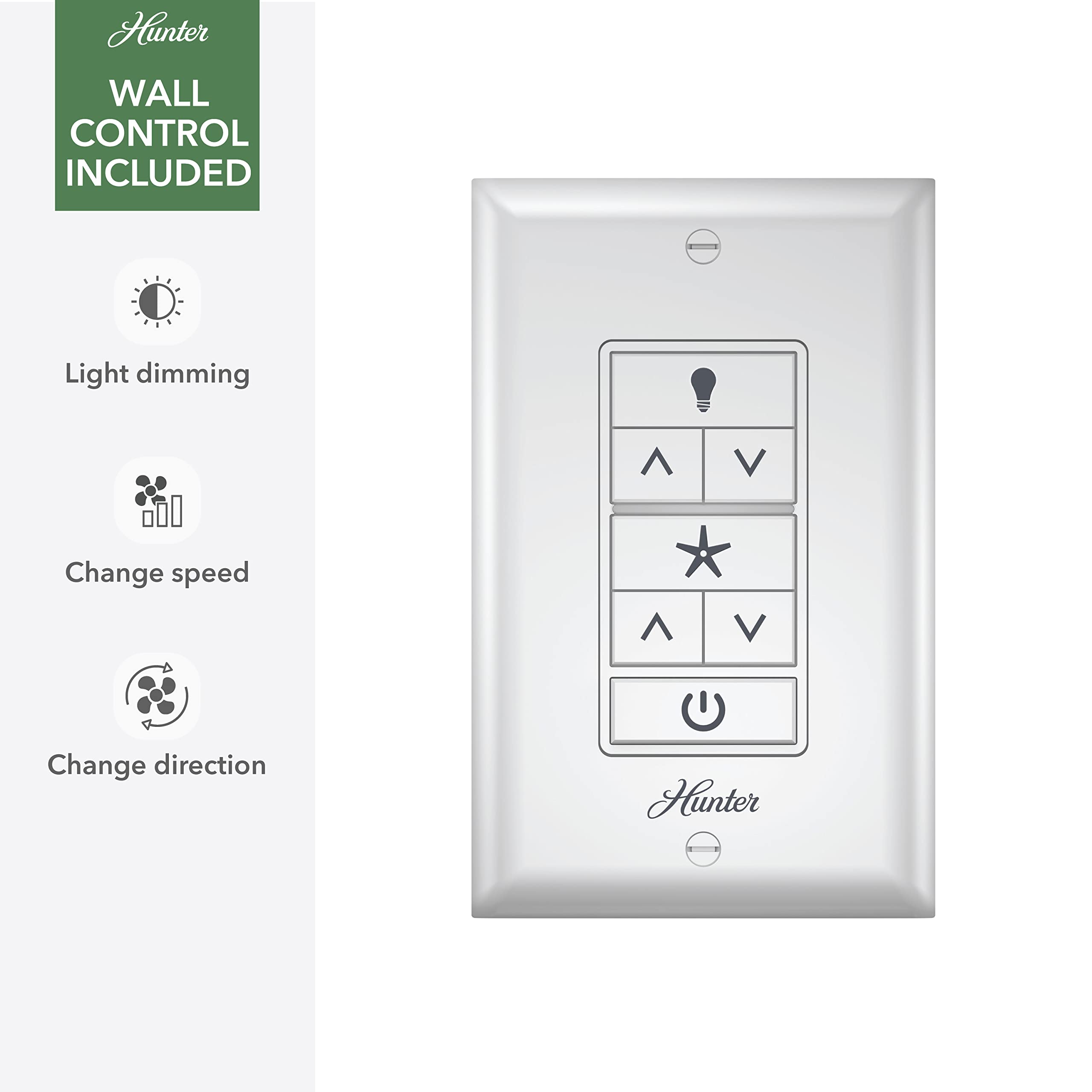 Hunter   Presto Indoor Low Profile Ceiling Fan, Wall Control, 44 Inch, Matte White, Casual Style, 3 Speed Whisperwind Motor, 524