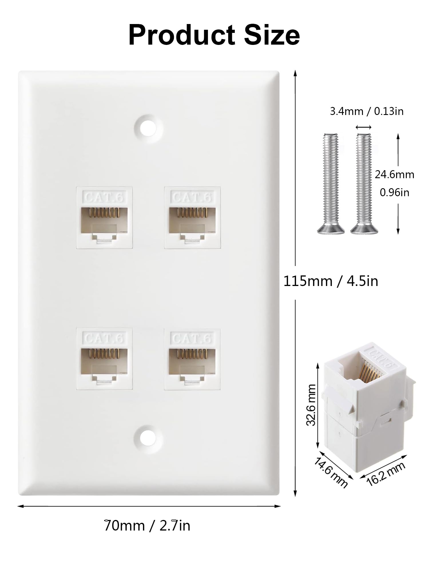Bnpuhiu 4 Port Cat6 Wall Plate   Ethernet Wall Plate Outlet With Rj45 Female To Female Keystone For Cat7/6/5/5E Ethernet Devices