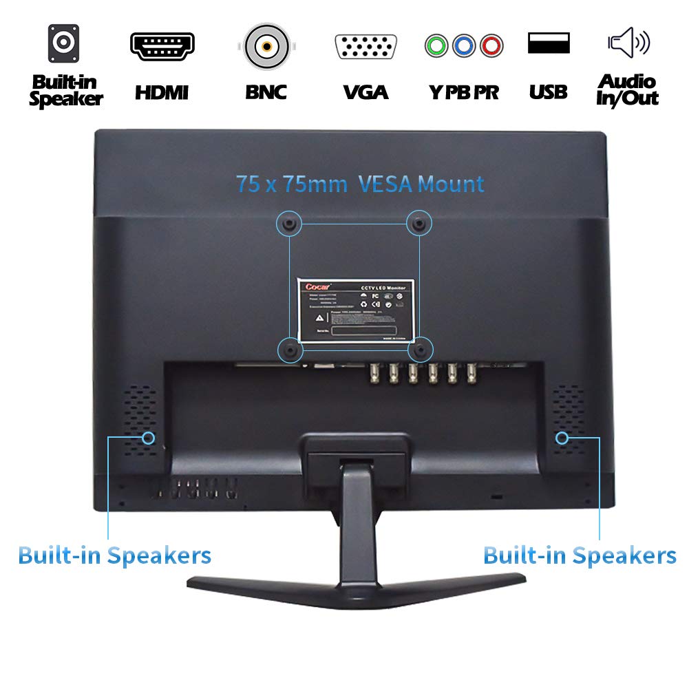Cocar 21.5' Cctv Monitor 16:9, 1080P Bnc Monitor With Component Ypbpr/Bnc/Vga/Hdmi/Audio Jack, Tft Lcd Monitor For Security Cameras Home Surveillance System Nvr Dvr Vesa Wall Mounting