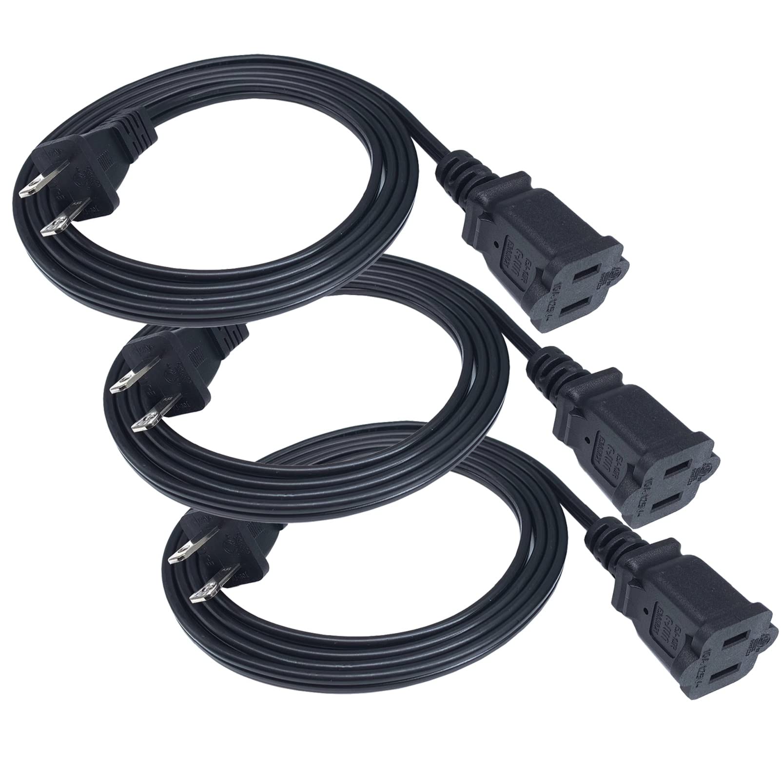 5 Ft Extension Cord, Indoor 18 Awg Small Short 2 Prong Power Cable, Female Male Low Profile Plug For Nema 5 15P To Nema 5 15R, B