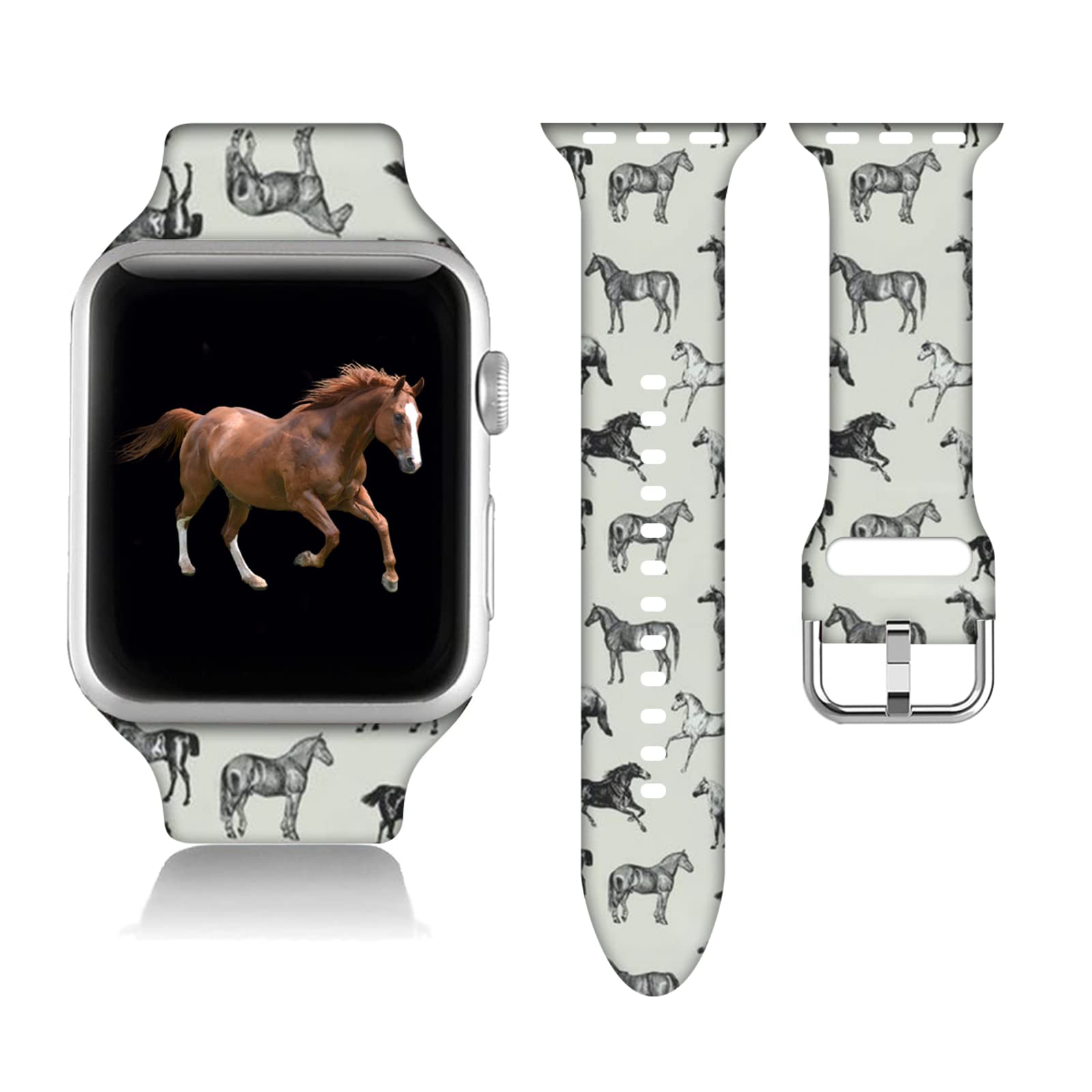Compatible With Horse Apple Watch 38/40/41/42/44/45Mm For Women Men,Soft Silicone Horse Animal Pattern Printed Replacement Wrist