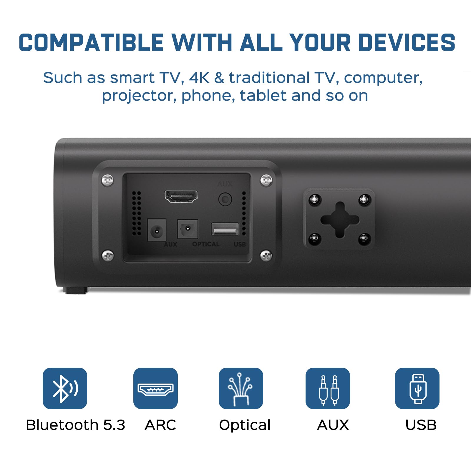 2.1Ch Sound Bar For Smart Tv With 6 Levels Voice Enhancement, Built-In Subwoofer, 16 Inches Bluetooth 5.3 Tv Soundbar Speakers W