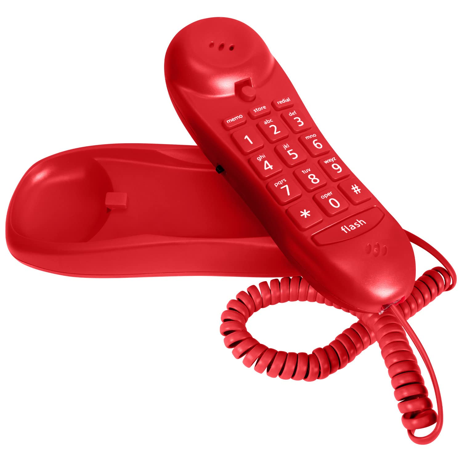 Slimline Red Colored Phone For Wall Or Desk With Memory