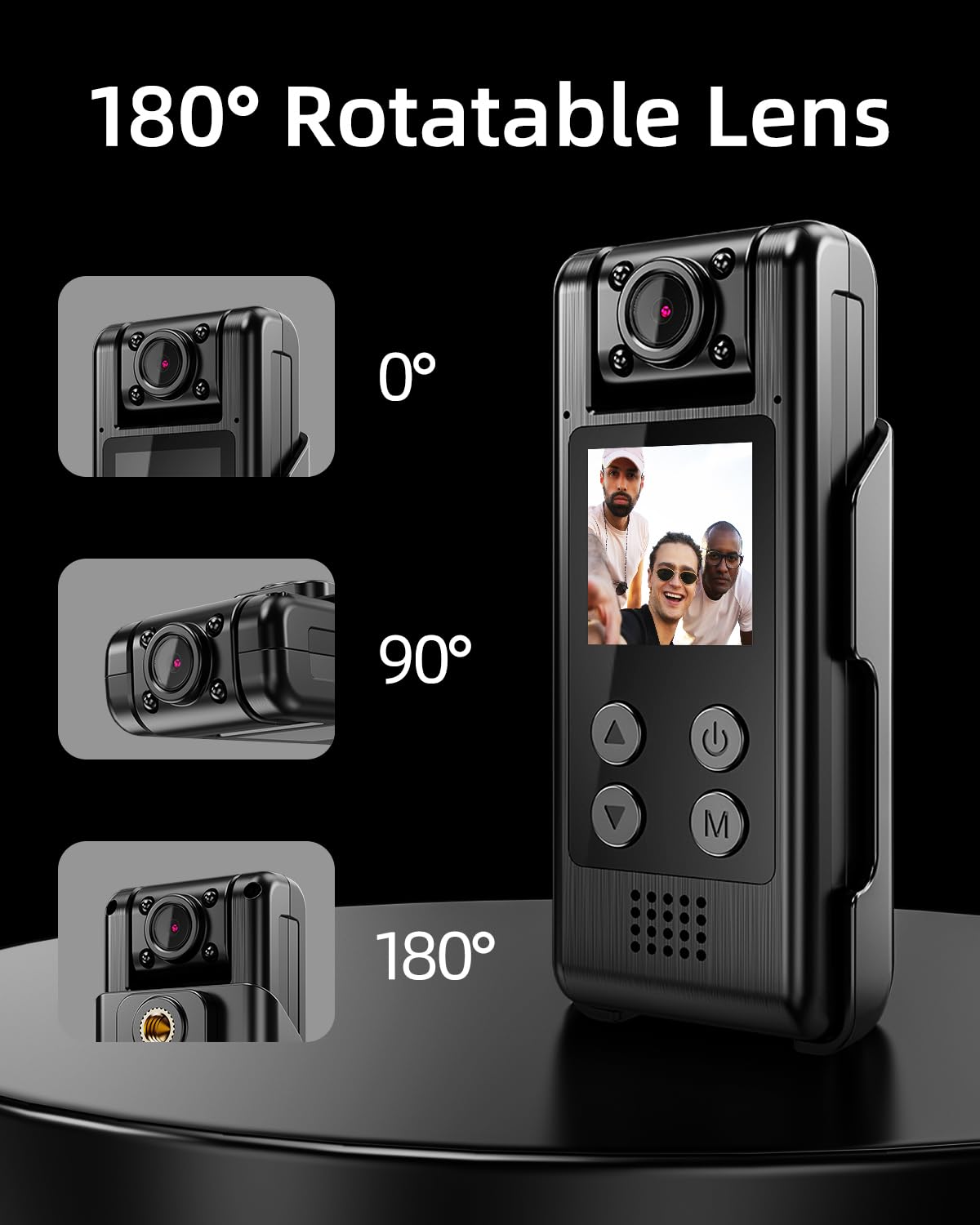 Vidcastive 4K Wifi Body Camera With 64G Memory Card, Portable Body Worn Cam With 180 Rotatable Lens, Night Vision, 2000Mah Batte