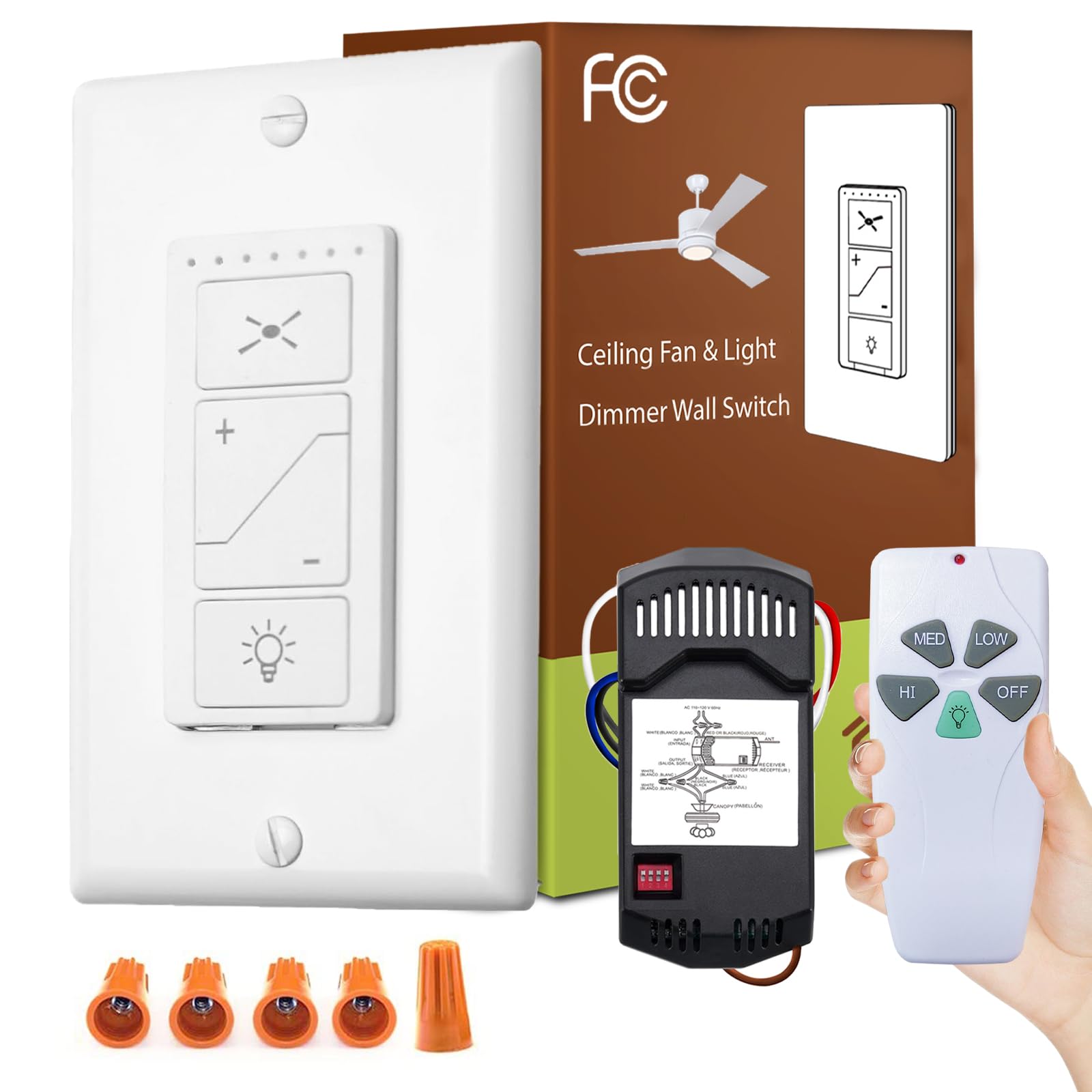 Ceiling Fan Remote Control Kit, Universal Ceiling Fan Remote Control Kit, Ceiling Fan Wall Switch UC9050T, Compatible with Hunte
