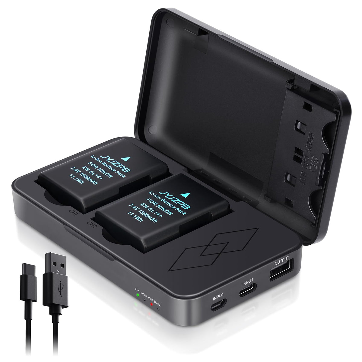 Jyjzpb En El14 En El14A Battery For Nikon D3200, D3400, D3500, D5600, D3300 Battery Charger Case With Dual Channel For Nikon D31