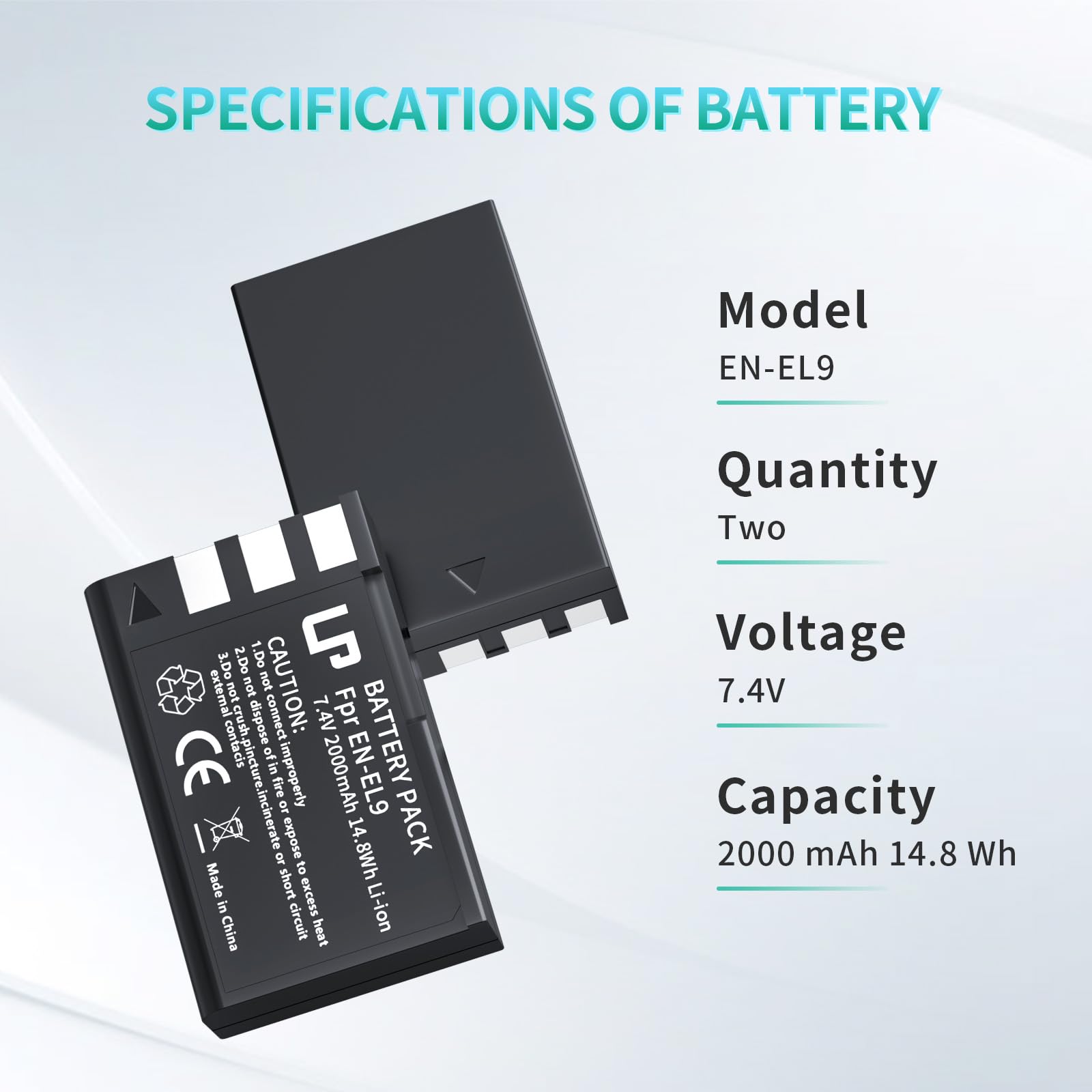 En El9 En El9A Battery Pack, Lp 2 Pack Rechargeable Li Ion Battery Set, Replacement Battery Compatible With Nikon D40, D40X, D60