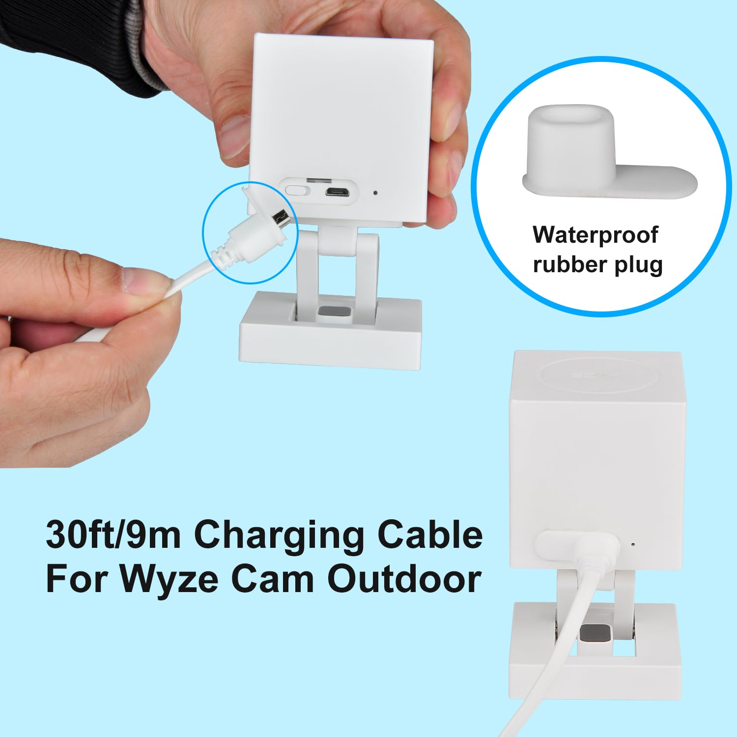 30Ft/9M Power Extension Cable For Wyze Cam V3,Wyzecam Outdoor,Wyze Cam Pan,Arlo Pro 2/Essential,Eufy,Kasa,Yi,Blink Camera,Nestca