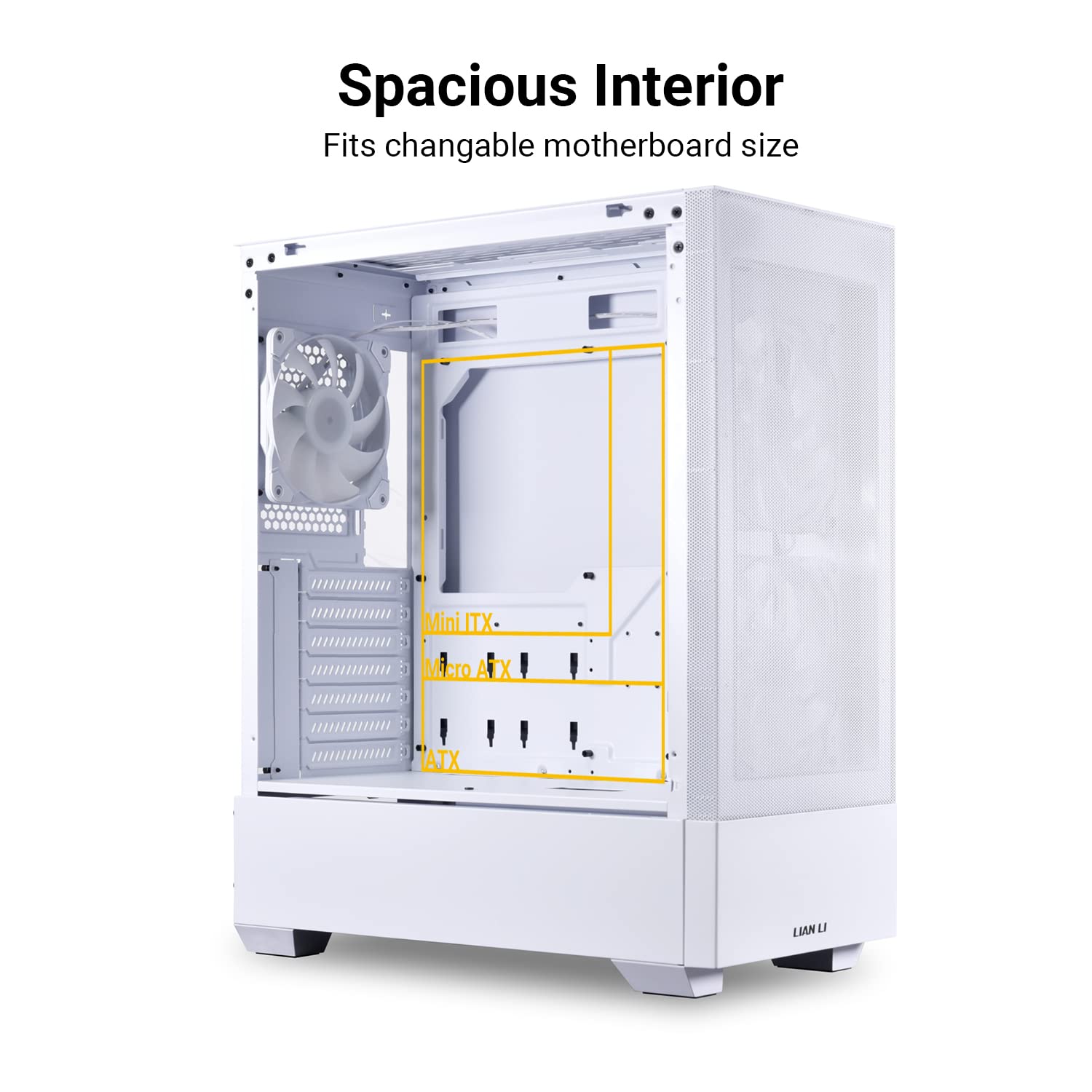 Lian Li High Airflow Mid Tower Atx Pc Case With Rgb Fans, Tempered Glass Side Panel, Usb C Port (Lancool 205 Mesh C, White)