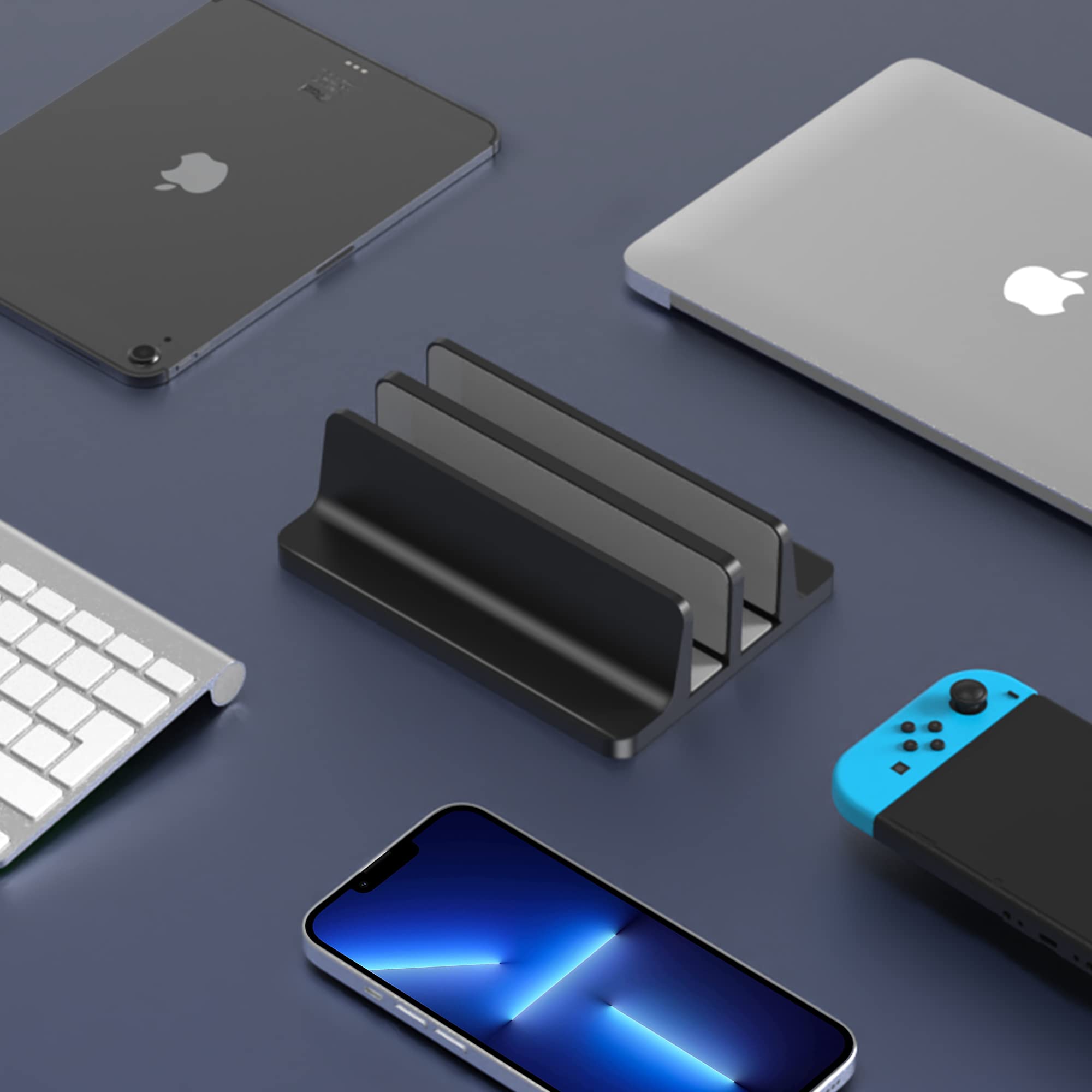 Bull Tech Vertical Laptop Stand, Adjustable 2 Slot Aluminum Desktop Holde(Up To 17.3 Inch), Fits All Macbook/Microsoft Surface/Hp/Dell/Chromebook/Ipad And Gaming Laptops (Black)