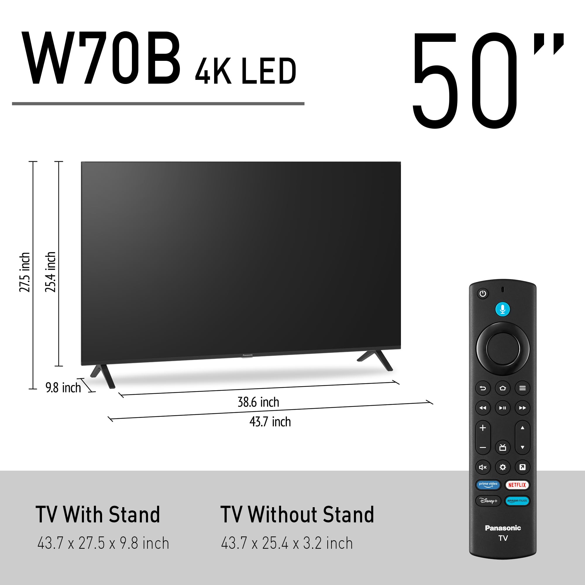 Panasonic W70 Series (2025 Model) 50 Led 4K Ultra Hd Smart Fire Tv, Press & Ask Alexa, Apple Airplay, Hdr10+, Hdmi 2.1, And Blue