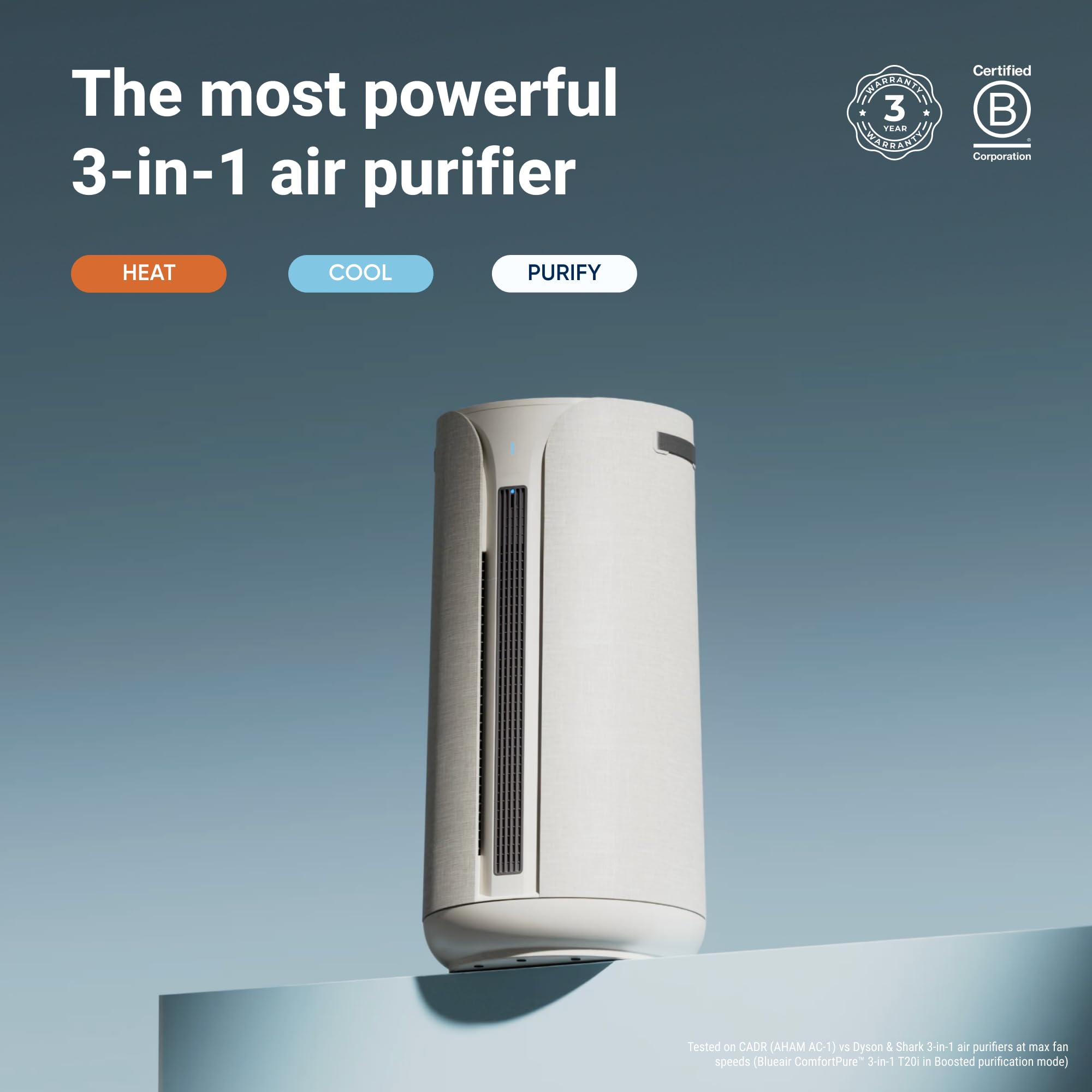 Blueair Comfortpure Most Powerful 3 In 1 Cooling, Heating, Air Purifier   Hepasilent Cleaner For Home, Pets, Allergies, Dust, Od