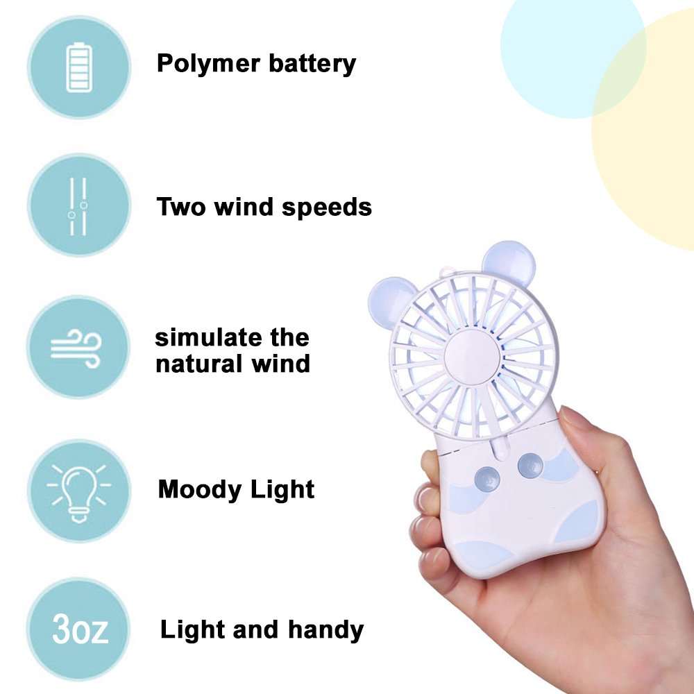 Innerest Mini Cooling Fan Personal Handheld Standable Multi Color Led Lights 2 Adjustable Speeds Travel Camping Festival Uses (M