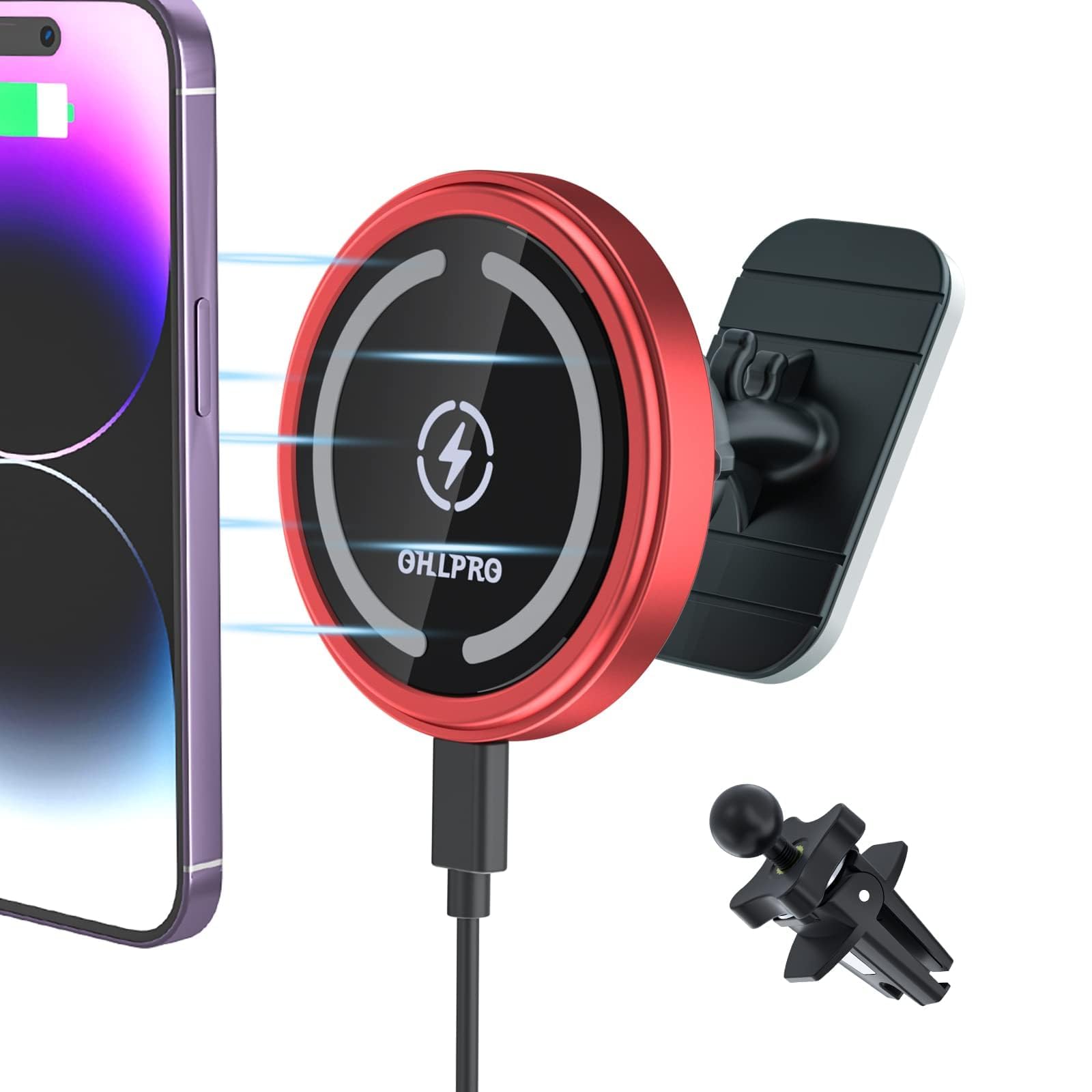 Ohlpro For Iphone 16 Magsafe Car Mount, Dashboard Magsafe Car Phone Holder Charger For 15 14 13 12 Pro/Pro Max/Plus/Mini,15W Fas