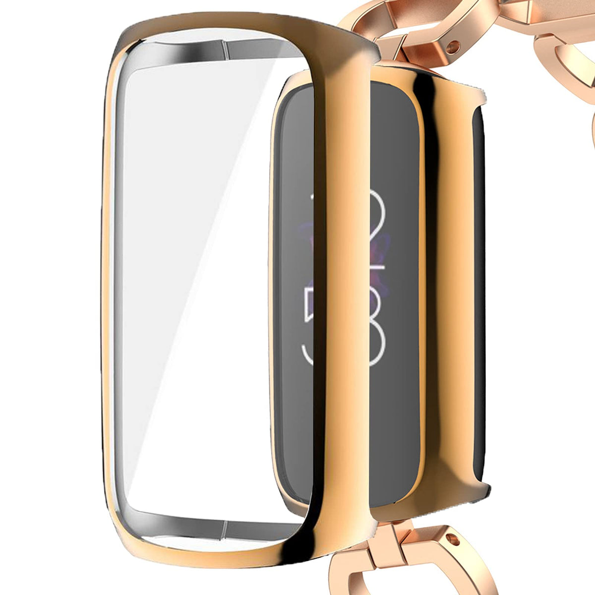 Ninki Compatible Fitbit Luxe Screen Protector Rose Gold Case,Full Coverage Soft Tpu Cover Protector Bumper Case For Fitbit Luxe/