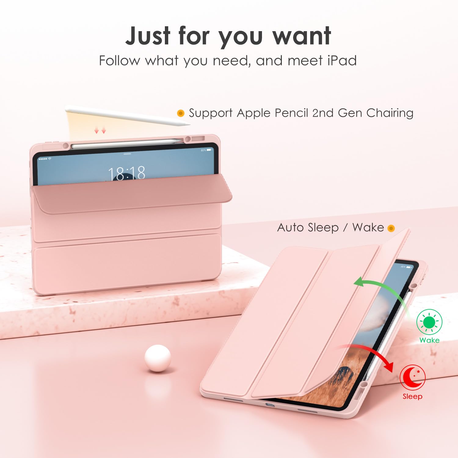 Dttocase For Ipad Pro 12.9 Case 6Th/5Th/4Th/3Rd Generation 2022/2021/2020/2018,Clear Back Cover[Built In Pencil Holder,Auto Slee