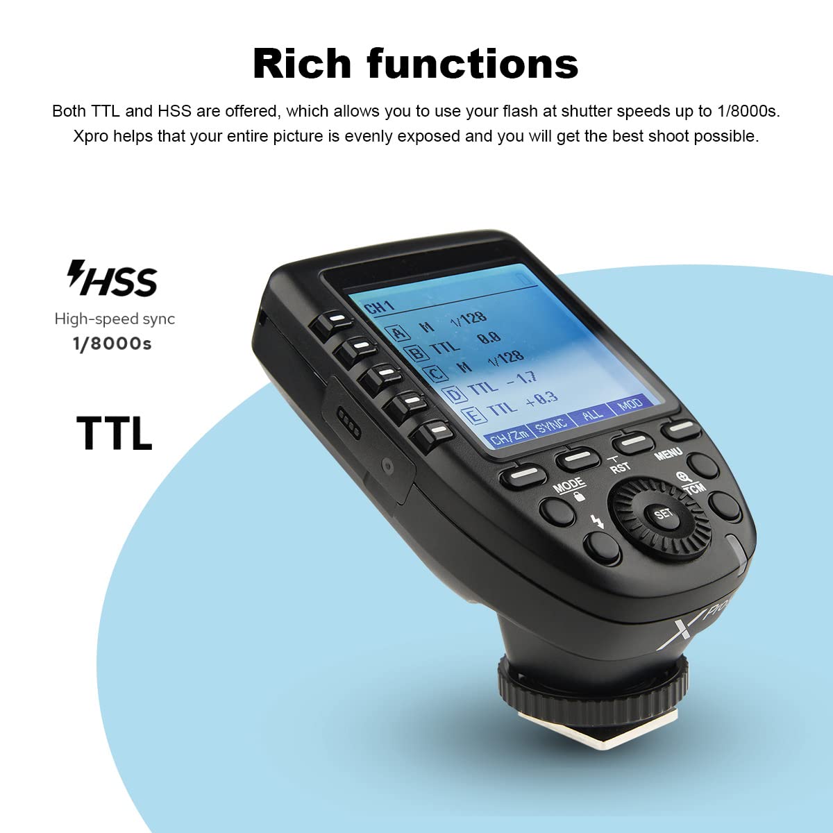 Godox Xpro C Ttl Flash Trigger For Canon Cameras Transmitter With 2.4G X Wireless System Tcm Function Hss 1/8000S Large Lcd Scre