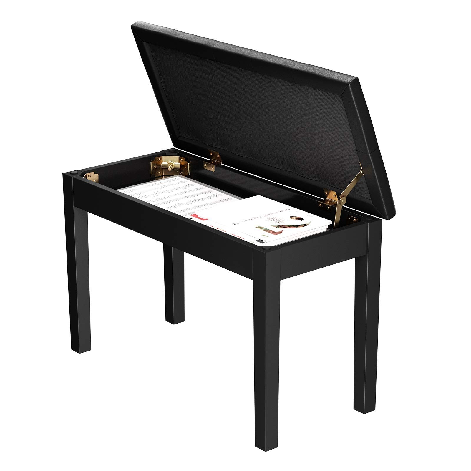 Songmics Duet Piano Bench With Padded Cushion And Storage Compartment For Music Books, Tufted Wooden Seat, Black Ulpb074B01