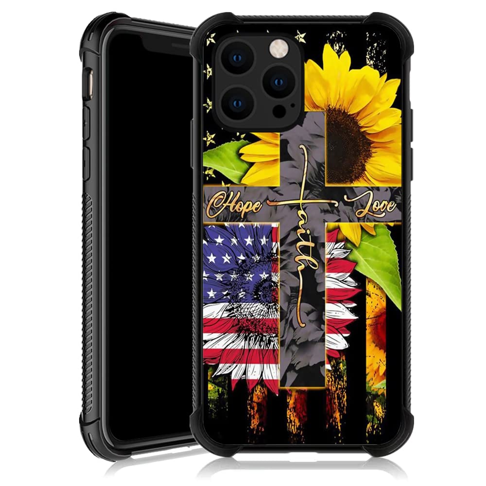 Zhegailian Iphone 13 Case,Faith Sunflower Usa Flag Iphone 13 Cases For Girls,Reinforced Corners Soft Tpu Bumper Shockproof Cool