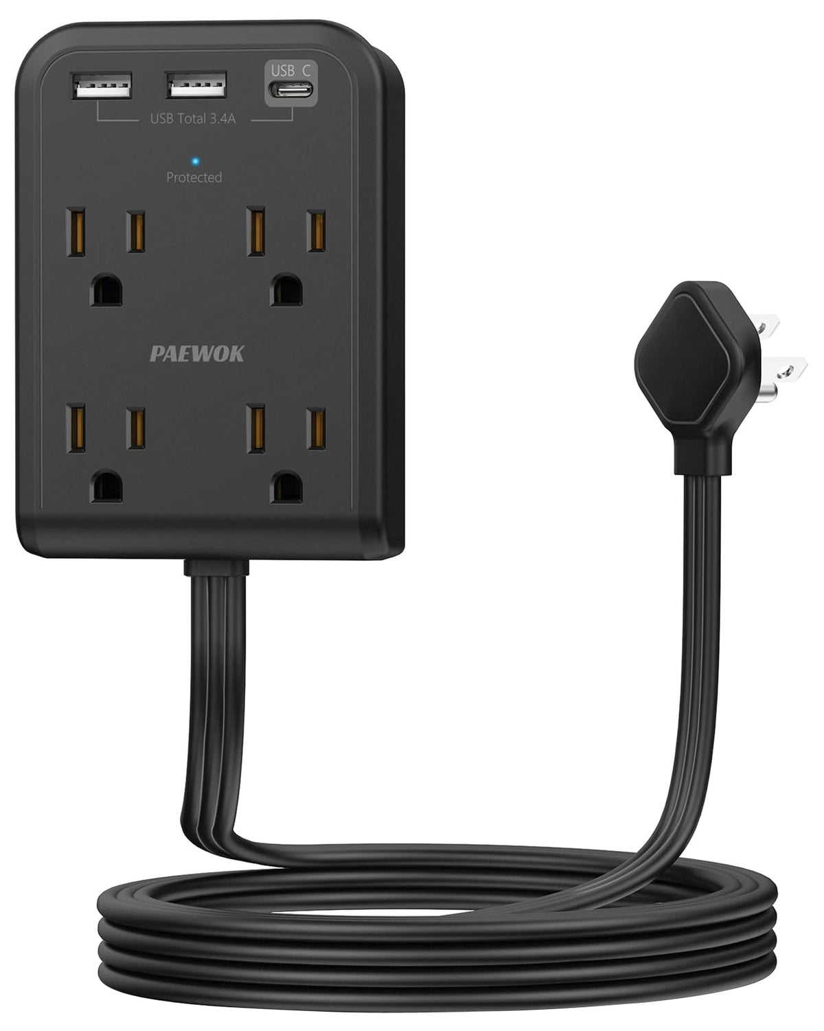 Flat Electrical Outlet Extender With Usb C Ports, 4 Outlet 3 Usb Wall Plug, 6 Ft Ultra Flat Thin Extension Cord, Flat Plug Power