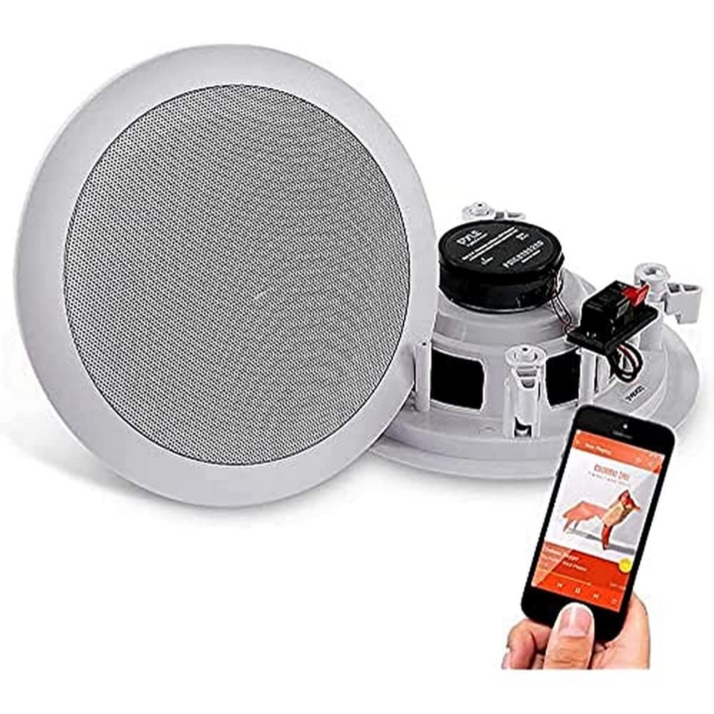 Pyle 6.5    Pair Bluetooth Flush Mount In-Wall In-Ceiling 2-Way Speaker System Quick Connections Changeable Round/Square Grill P