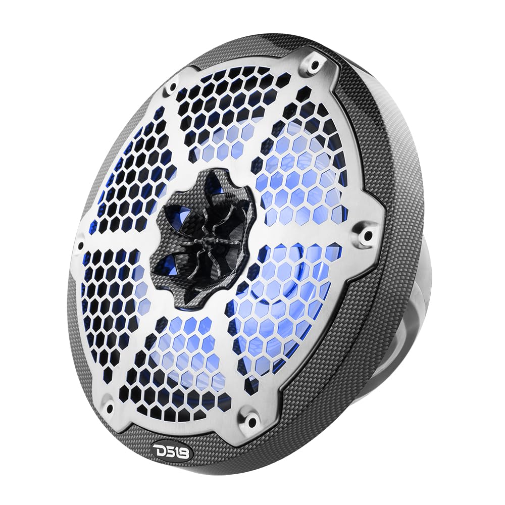 Ds18 Hydro Cf 8M 8'' 2 Way Coaxial Marine Speaker With Led Rgb Lights 125 Watts Rms 4 Ohm, Black Carbon Fiber, Pair, 100% Uv Sta