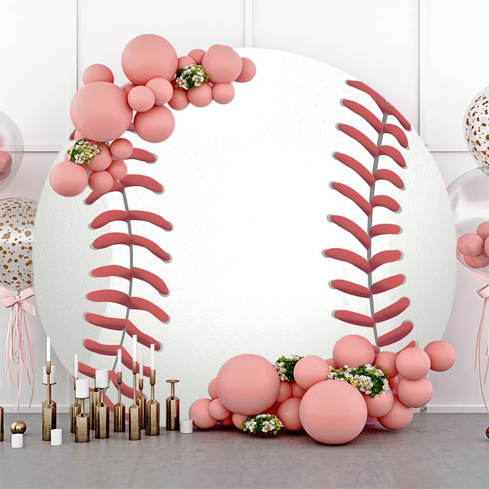 Leyiyi 7.2X7.2Ft Baseball Birthday Round Backdrop Cover Polyester Sports Baseball For Boys Kids Birthday Party Red White Photogr